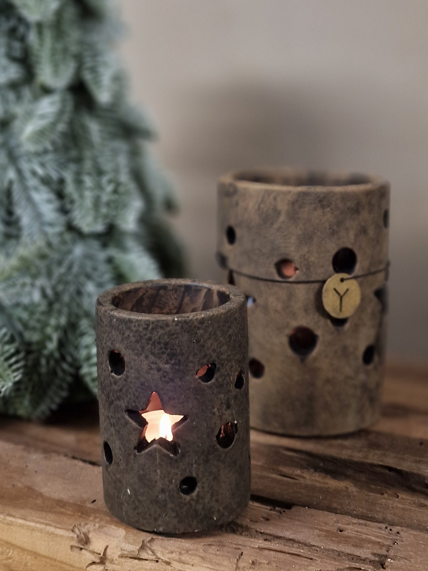 Brynxz kerst windlichten bruin- 9x6 cm.