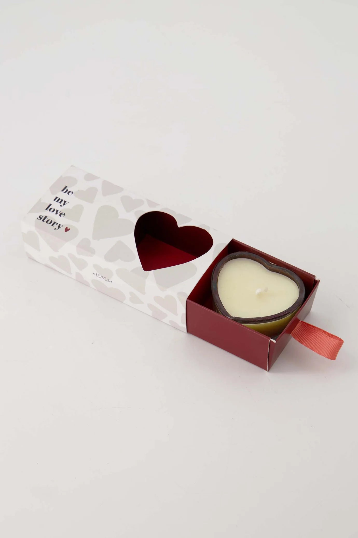 Zusss set van 2 geurkaarsjes in doosje hartje wit/rood