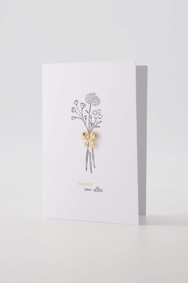 Wenskaart broche strikje bedankt - Goud