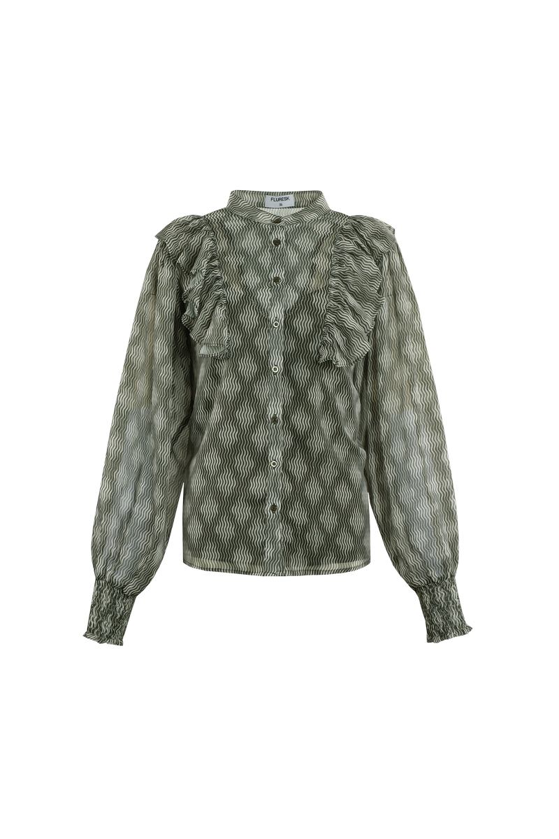 Fluresk- Mosgroen/ zand print blouse