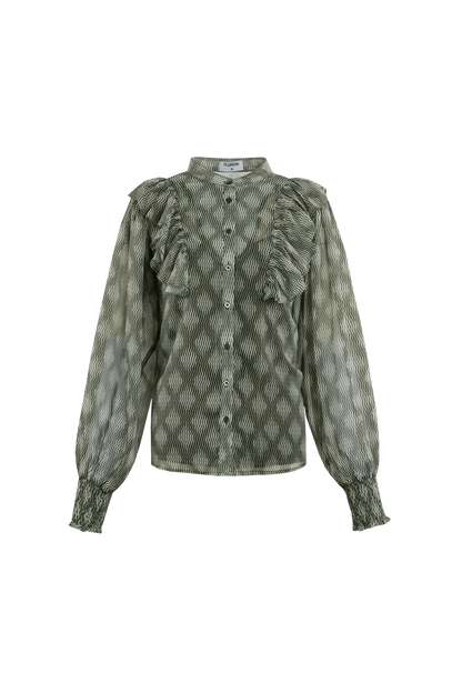 Fluresk- Mosgroen/ zand print blouse