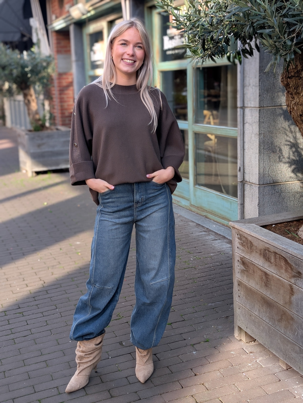 Oversized knit Fayen glitter bies - Bruin