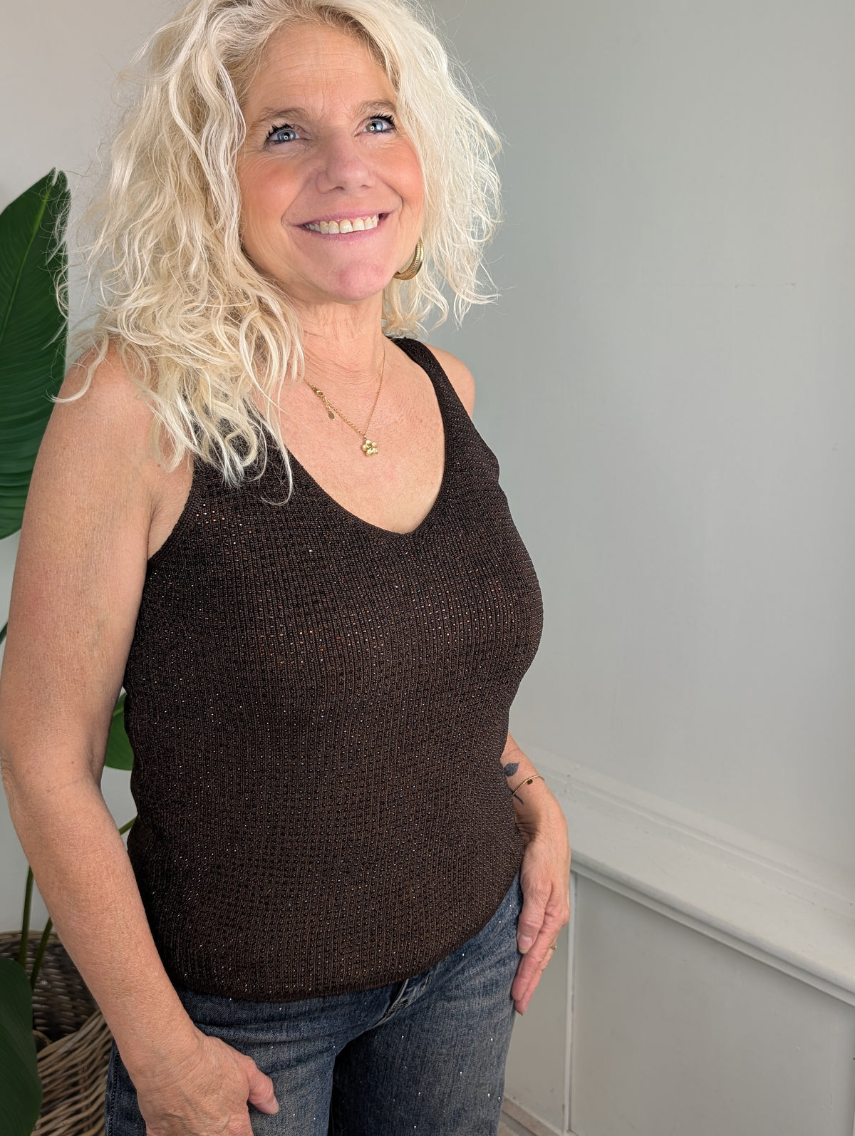 Glitter top Yvet - Bruin