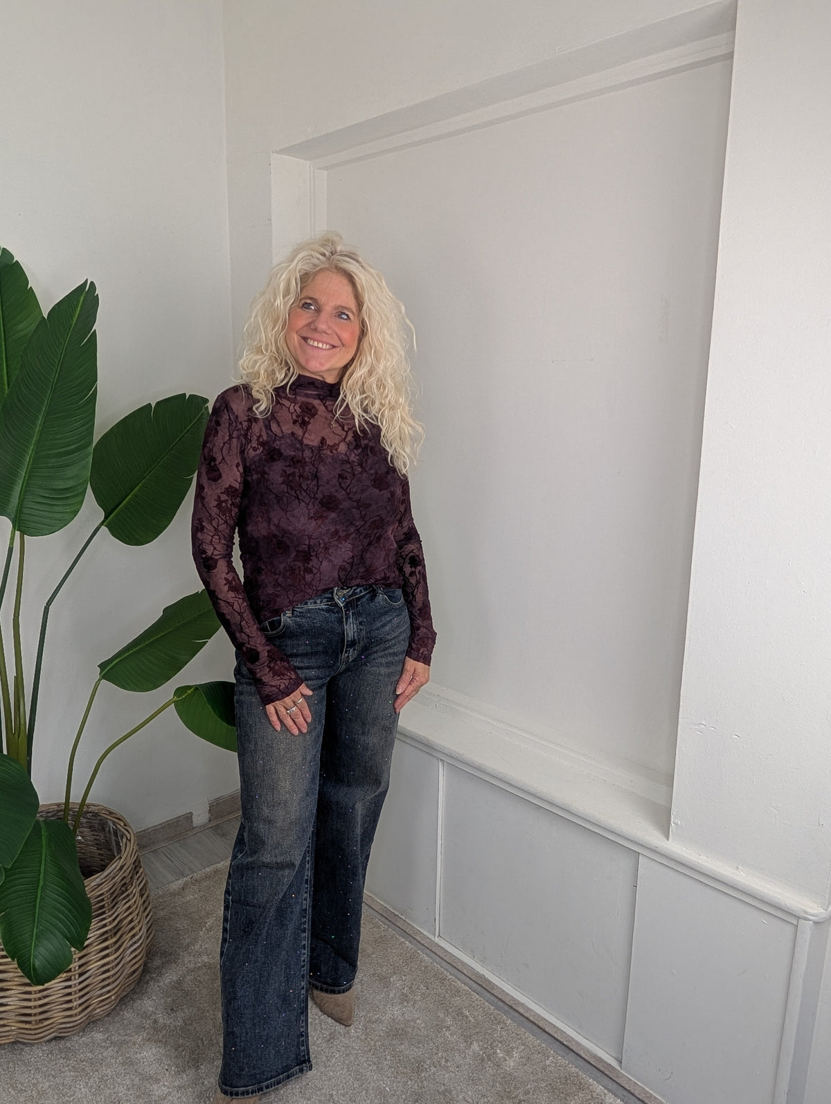 Jewelly glitter wide leg jeans - Blue washed