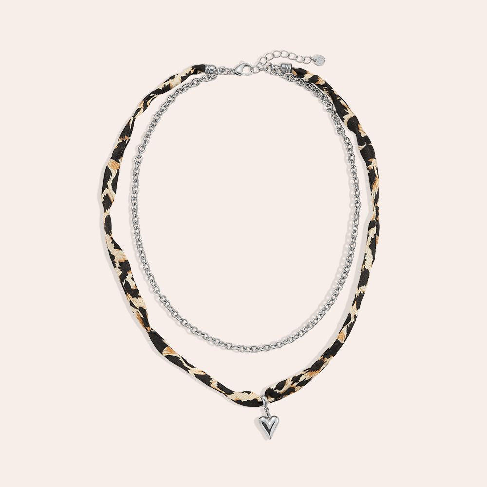 Luipaard print touw met hart ketting