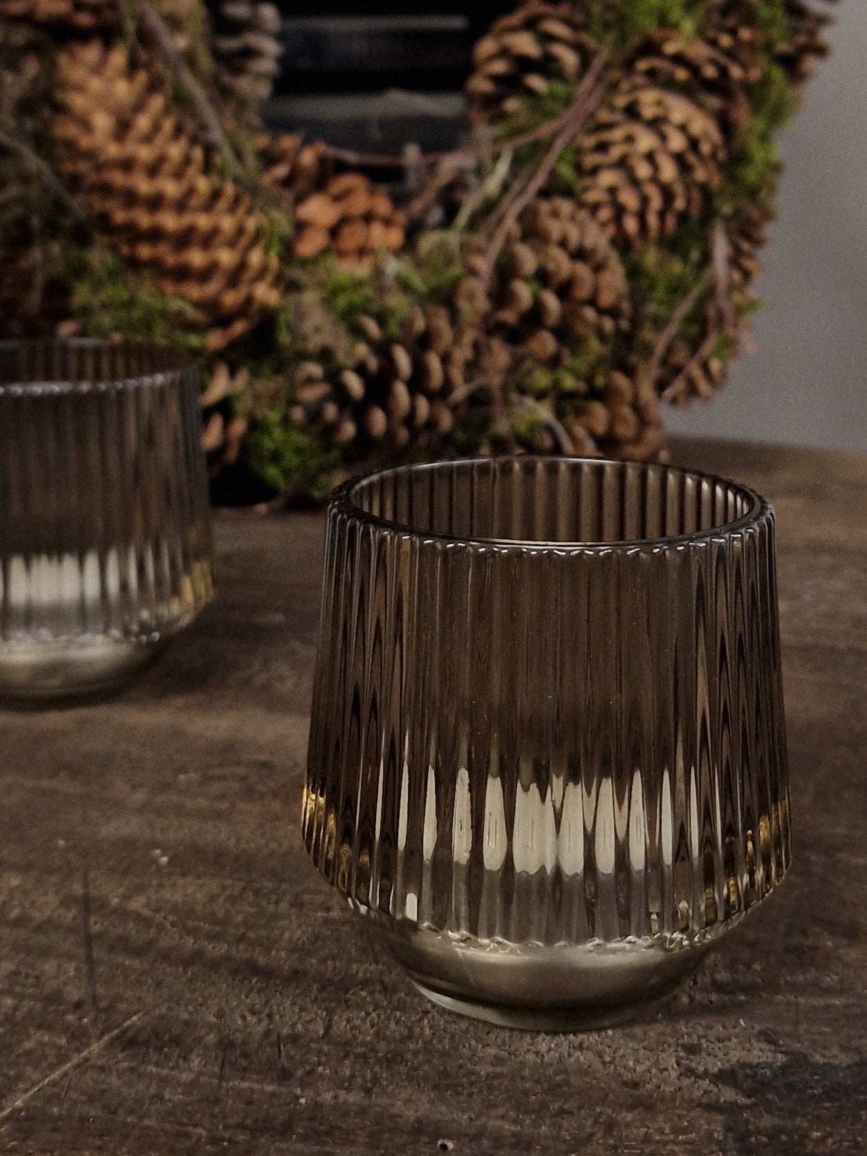 Windlicht glas 7x8 cm.- bruin
