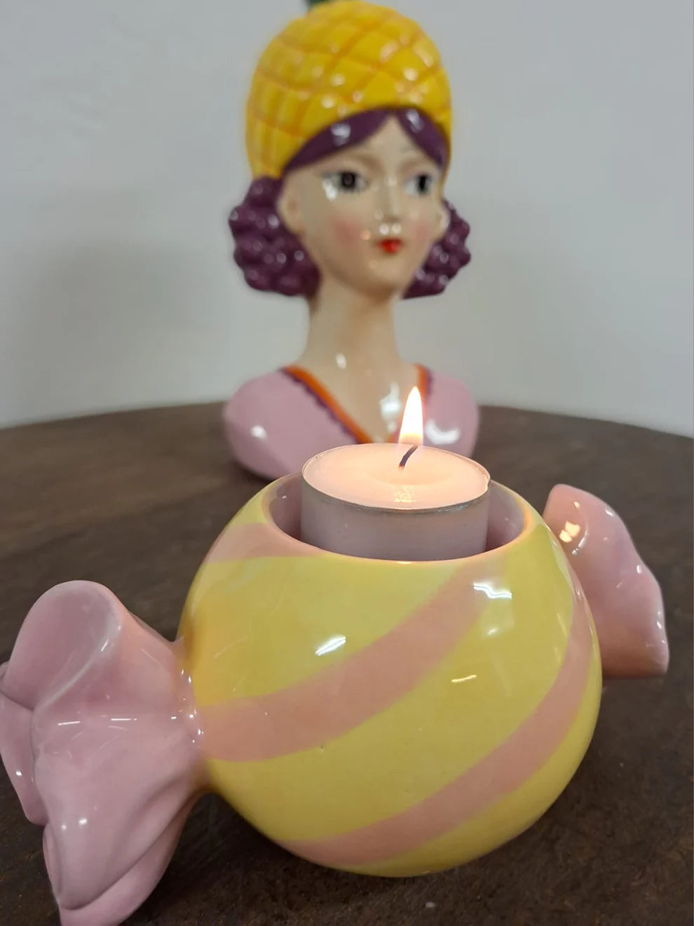Waxinelichthouder Snoep Roze Geel - Kersten