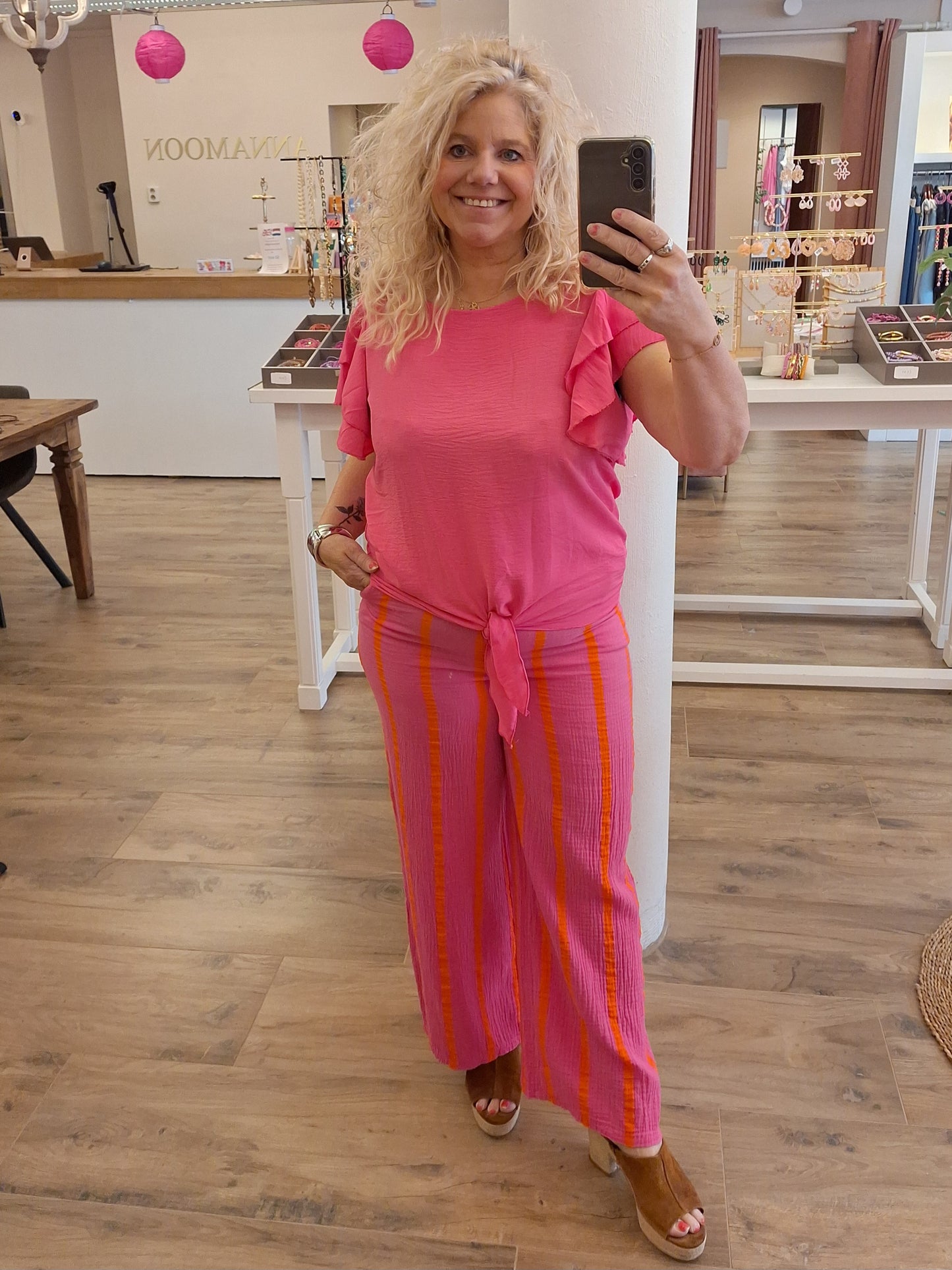 Lange summer broek - Donker roze/Oranje