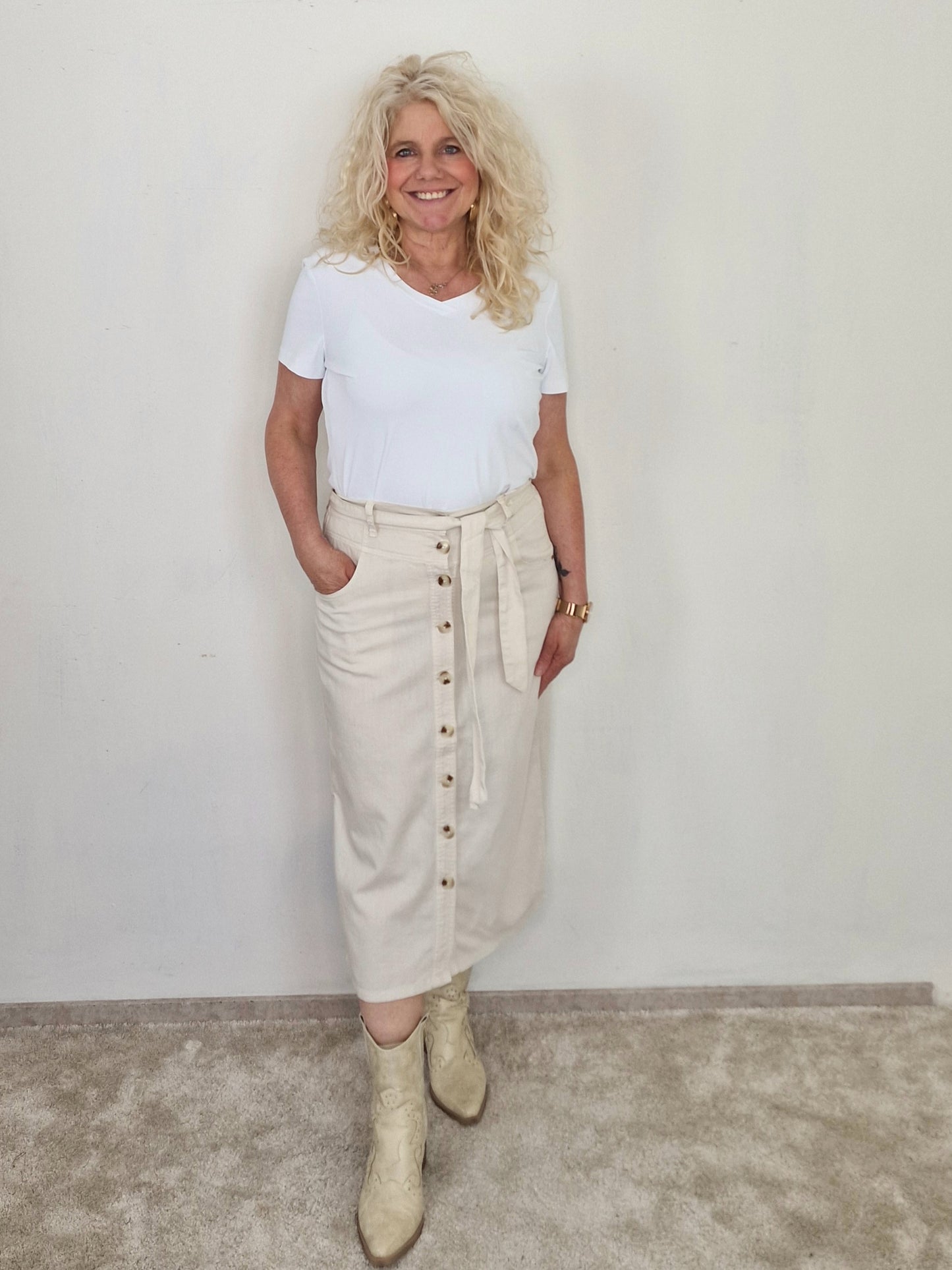 Birdie skirt cotton linnen - Pearl