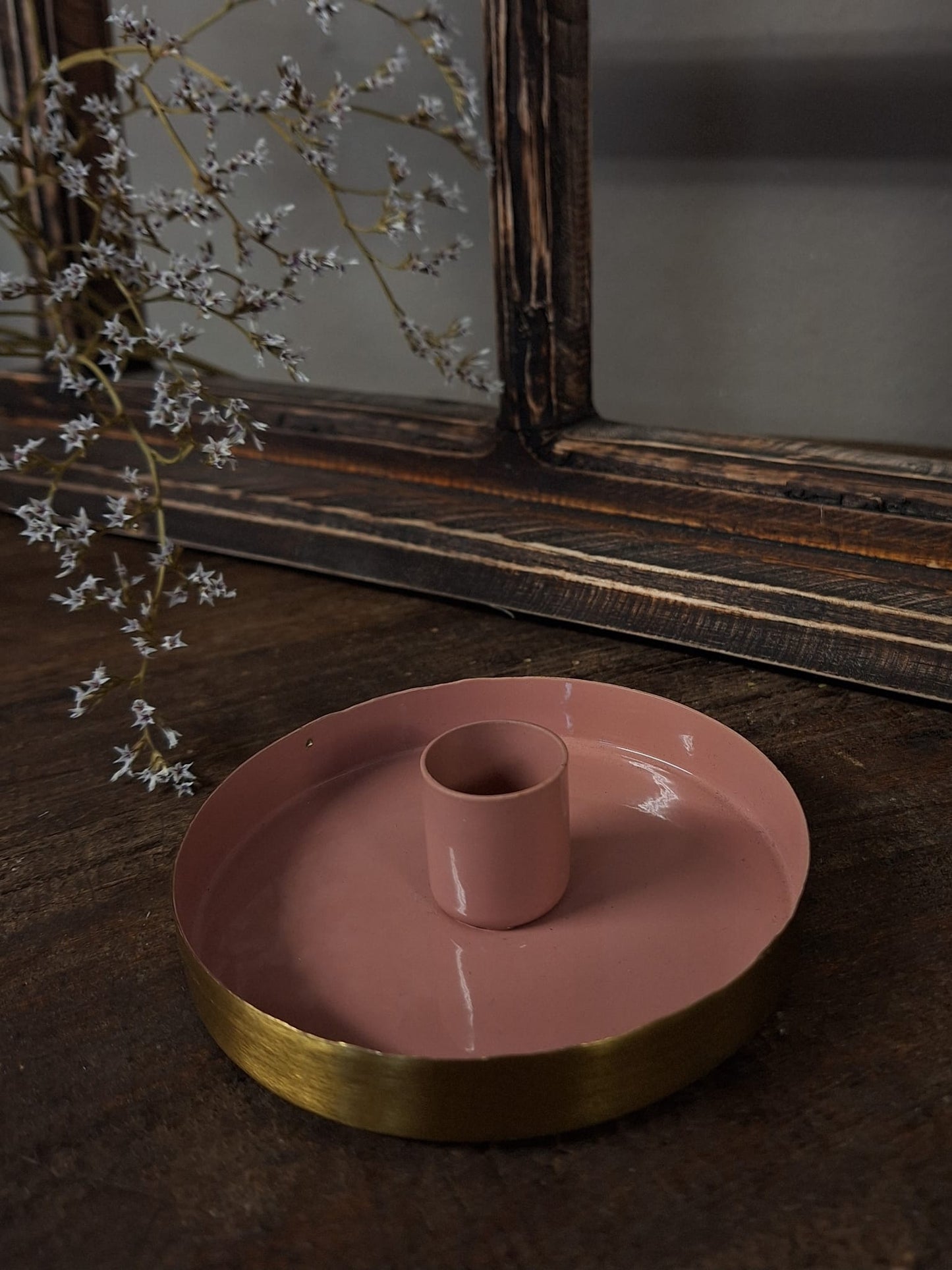 Kandelaar/ Pink & gold- 10x1 cm.