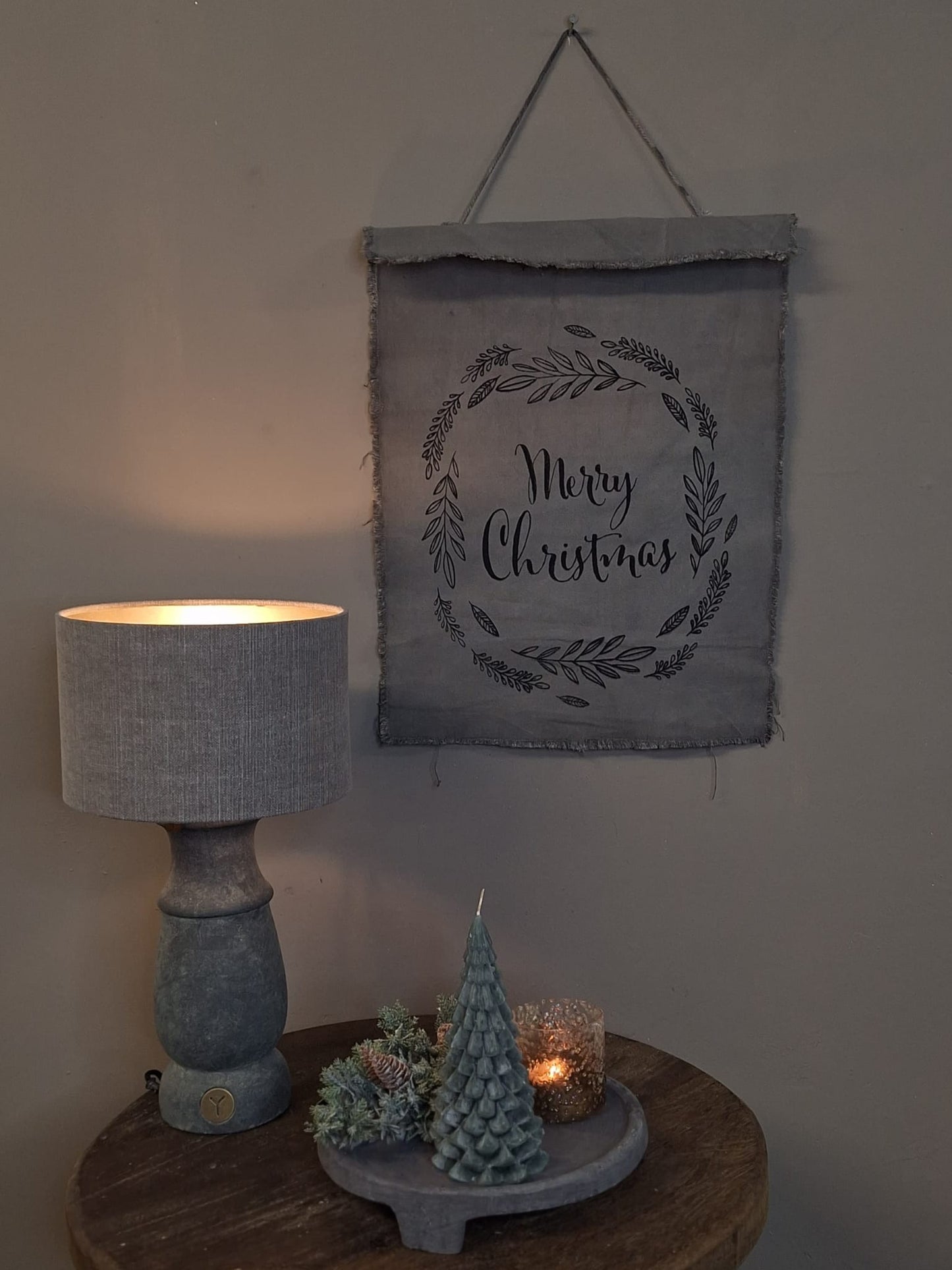 Linnen Wanddoek Merry Christmas Zwart - 42x55