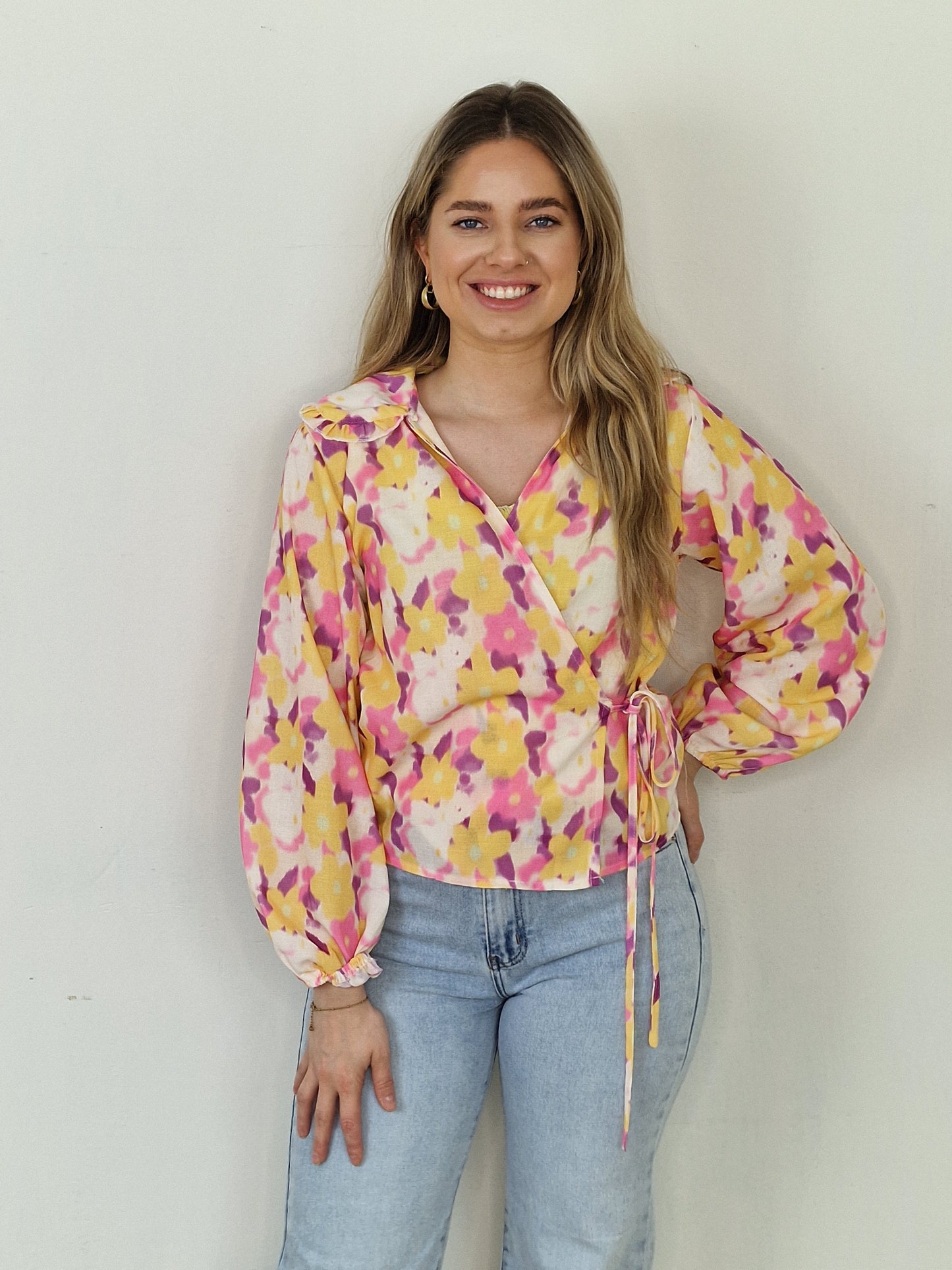 Flow flower blouse - Yellow/ pink