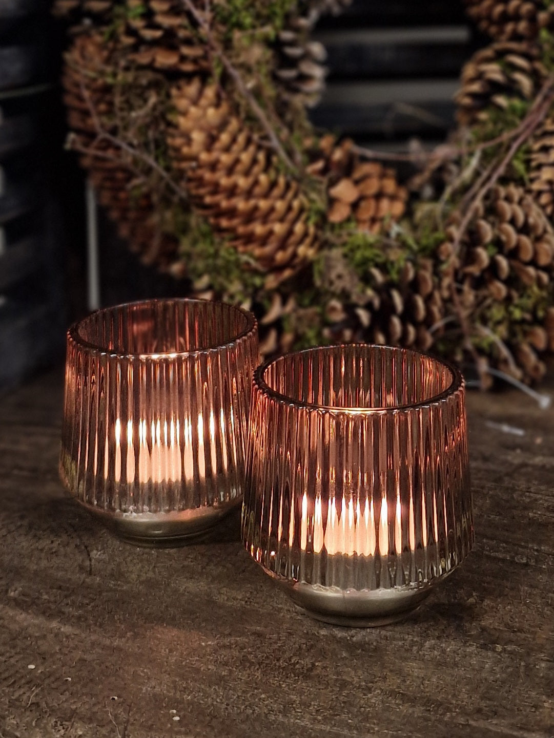 Windlicht glas 7x8 cm.- bruin