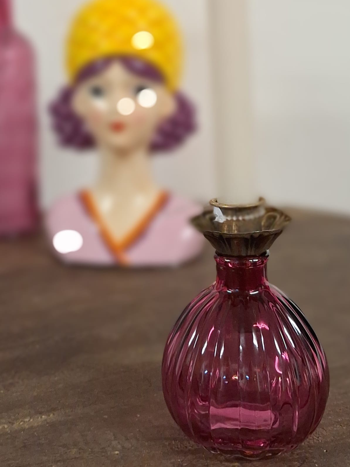 Vaas- kandelaar 9x9 cm./ Hard roze