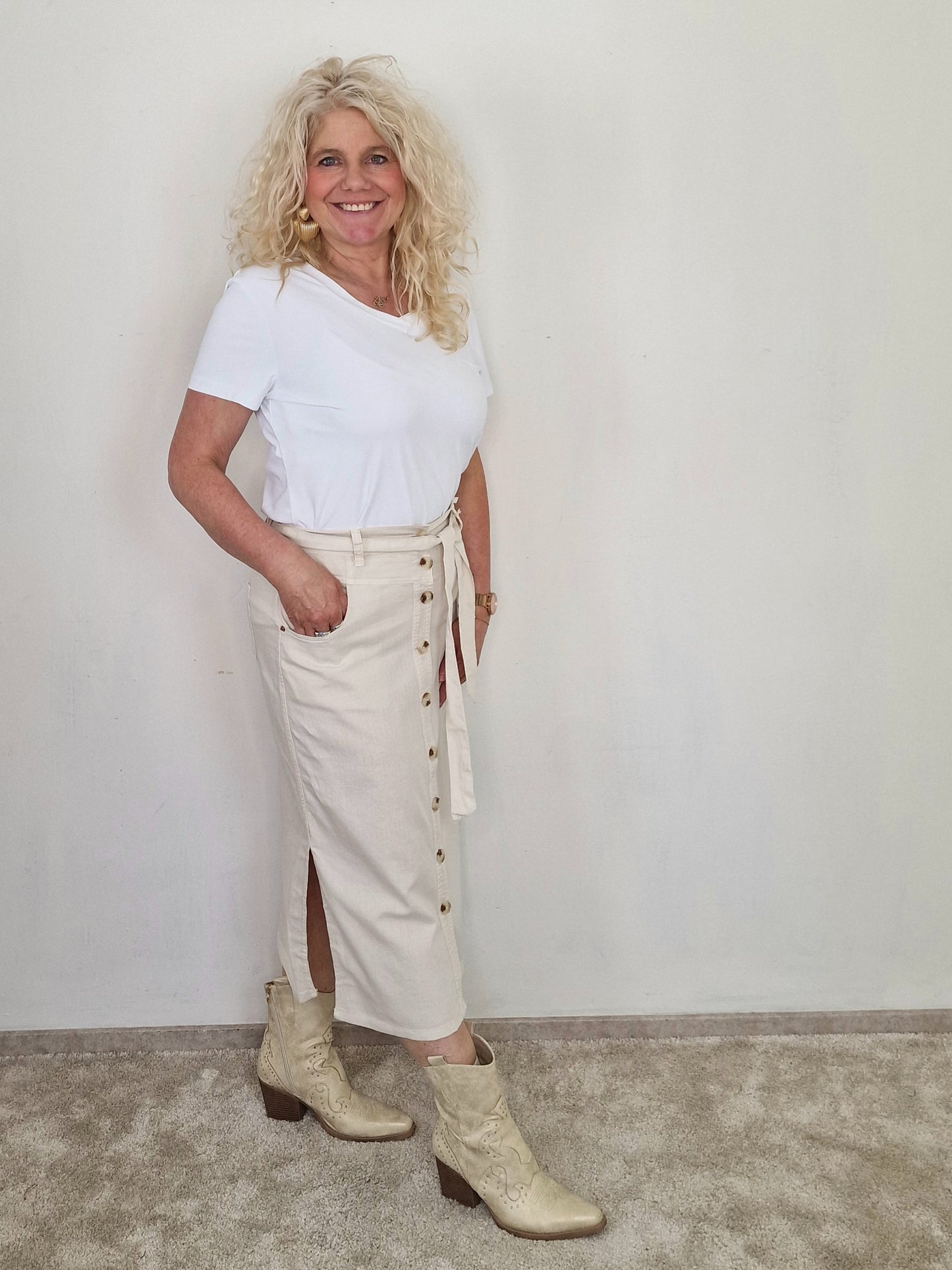 Birdie skirt cotton linnen - Pearl