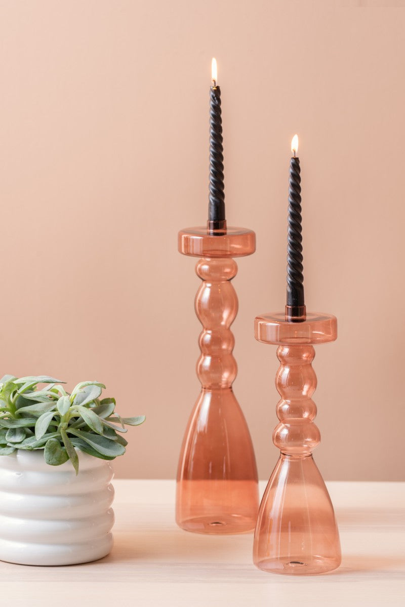 Candle holder pawn glass Maat L en XL - Pink