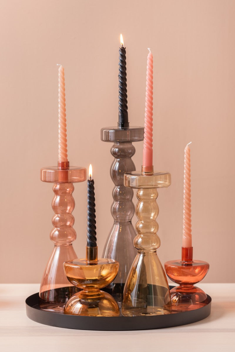 Candle holder pawn glass Maat L en XL - Pink