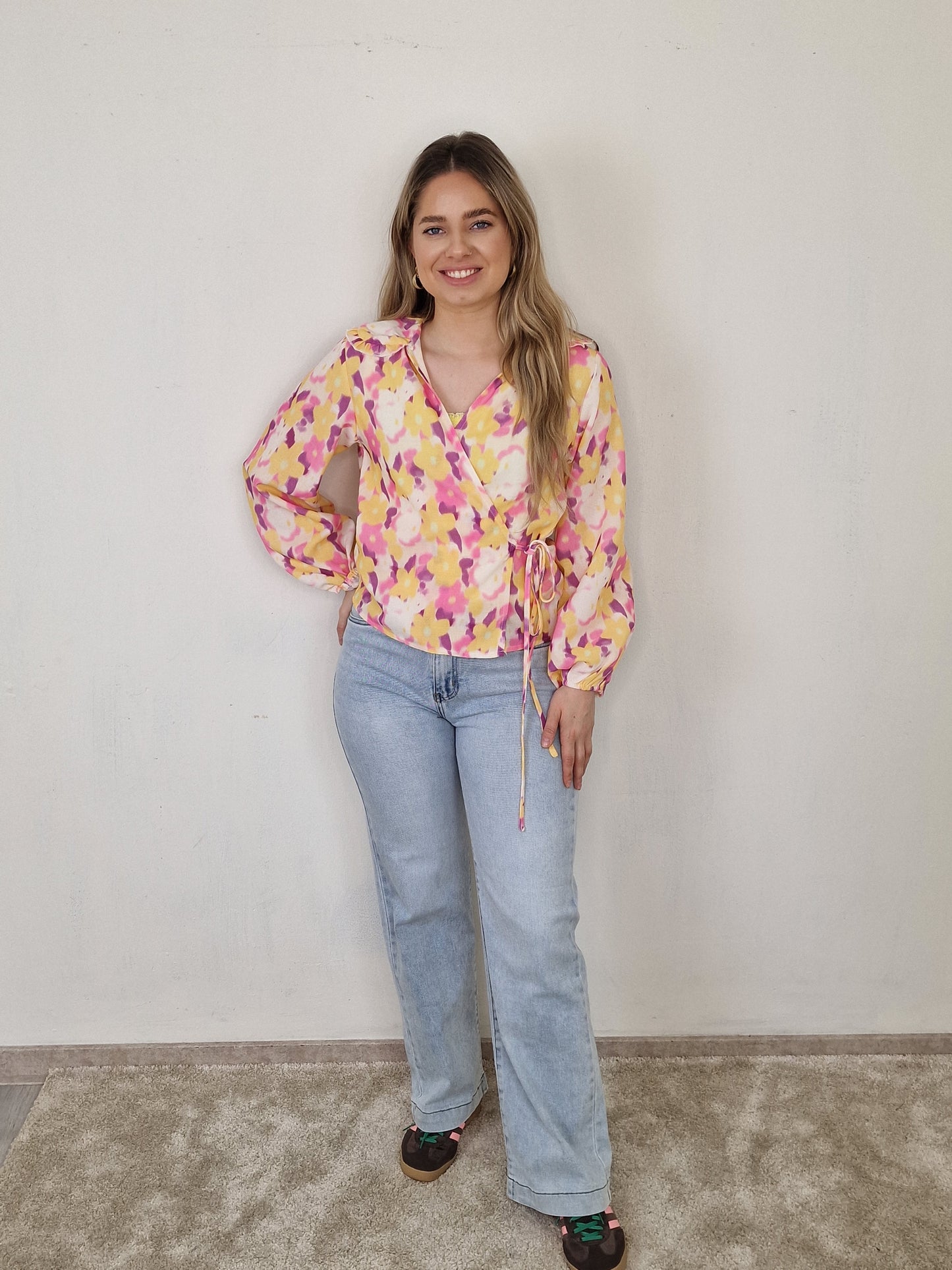 Flow flower blouse - Yellow/ pink