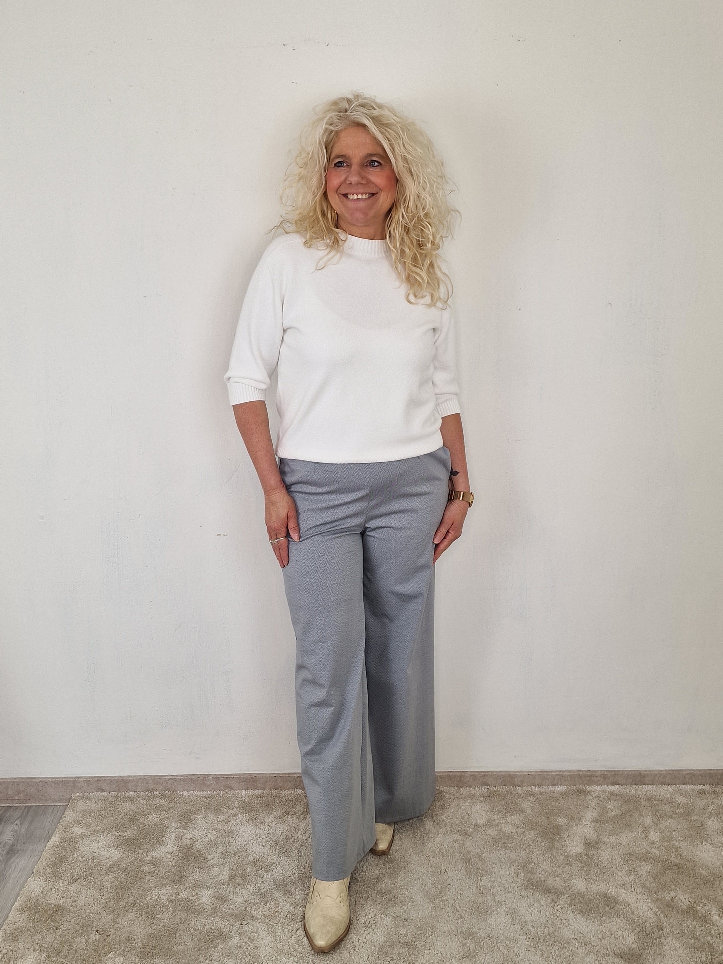 Janneke wide leg pantalon met riem - Grijs