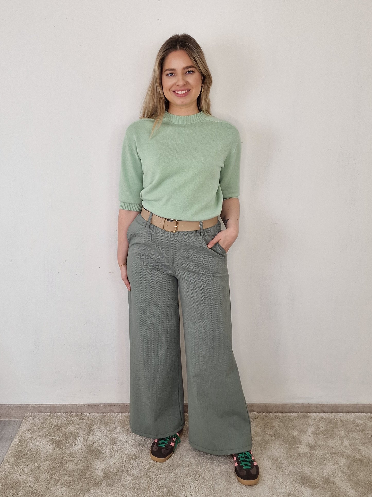 Janneke wide leg pantalon met riem - Groen
