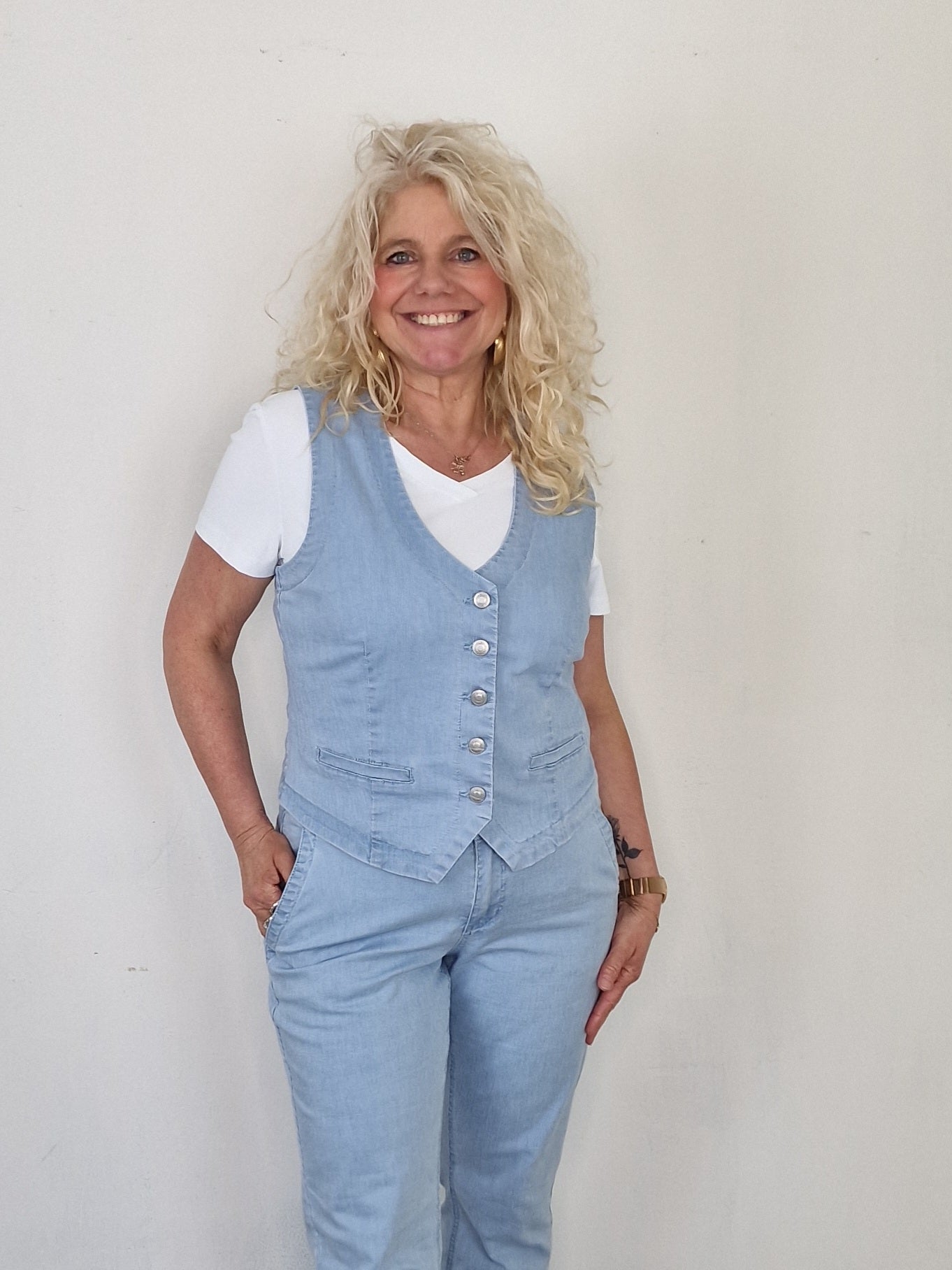 Waistcoat fancy chambray Red Button - Bleach blue