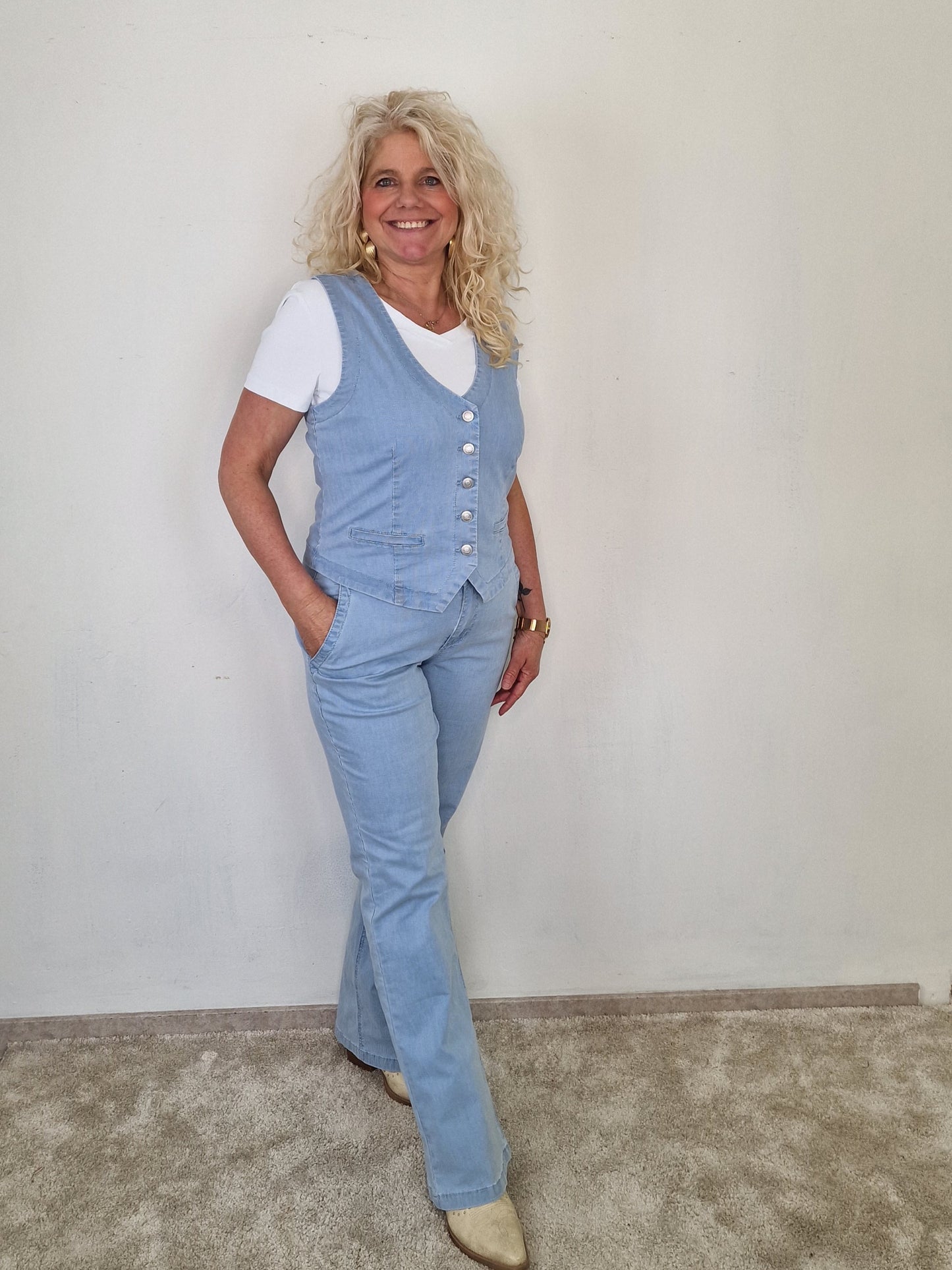 Waistcoat fancy chambray Red Button - Bleach blue
