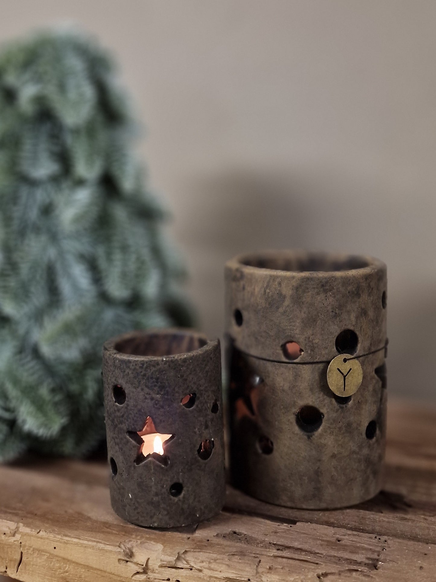 Brynxz kerst windlichten bruin- 9x6 cm.