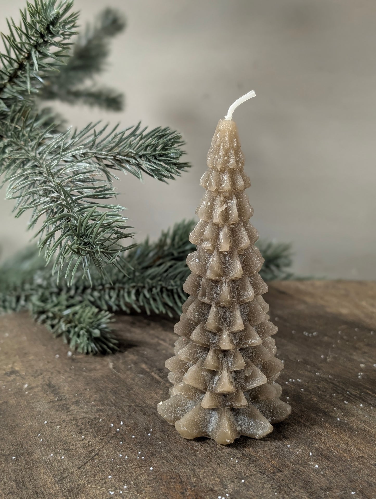 Frosted tree candle 6x12 - Taupe