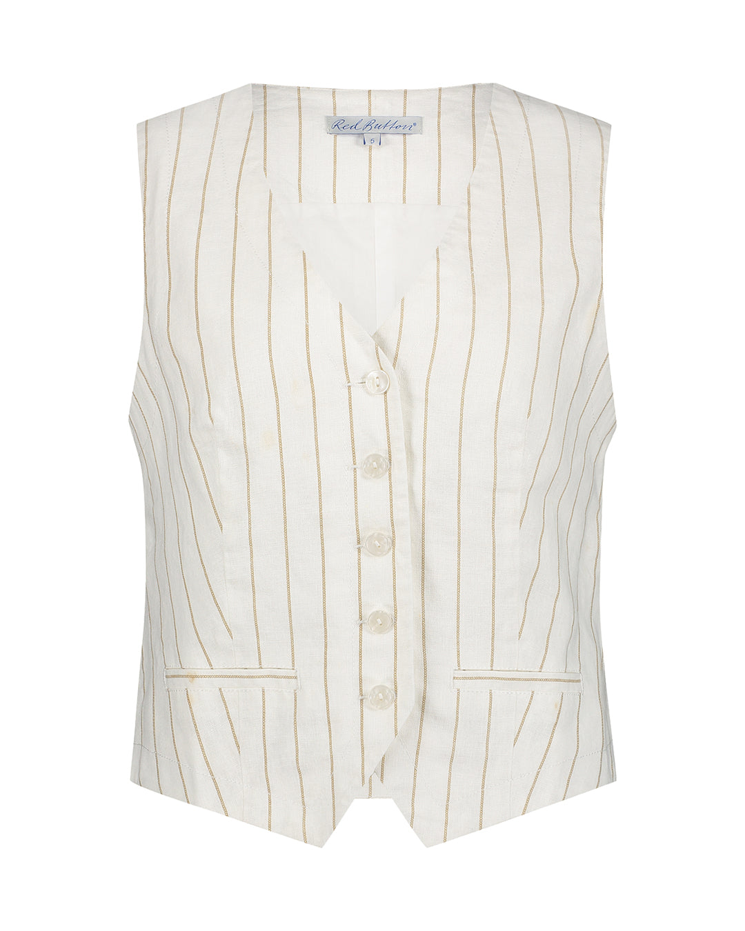 Red Button Waistcoat cotton linen stripe - Dark sand