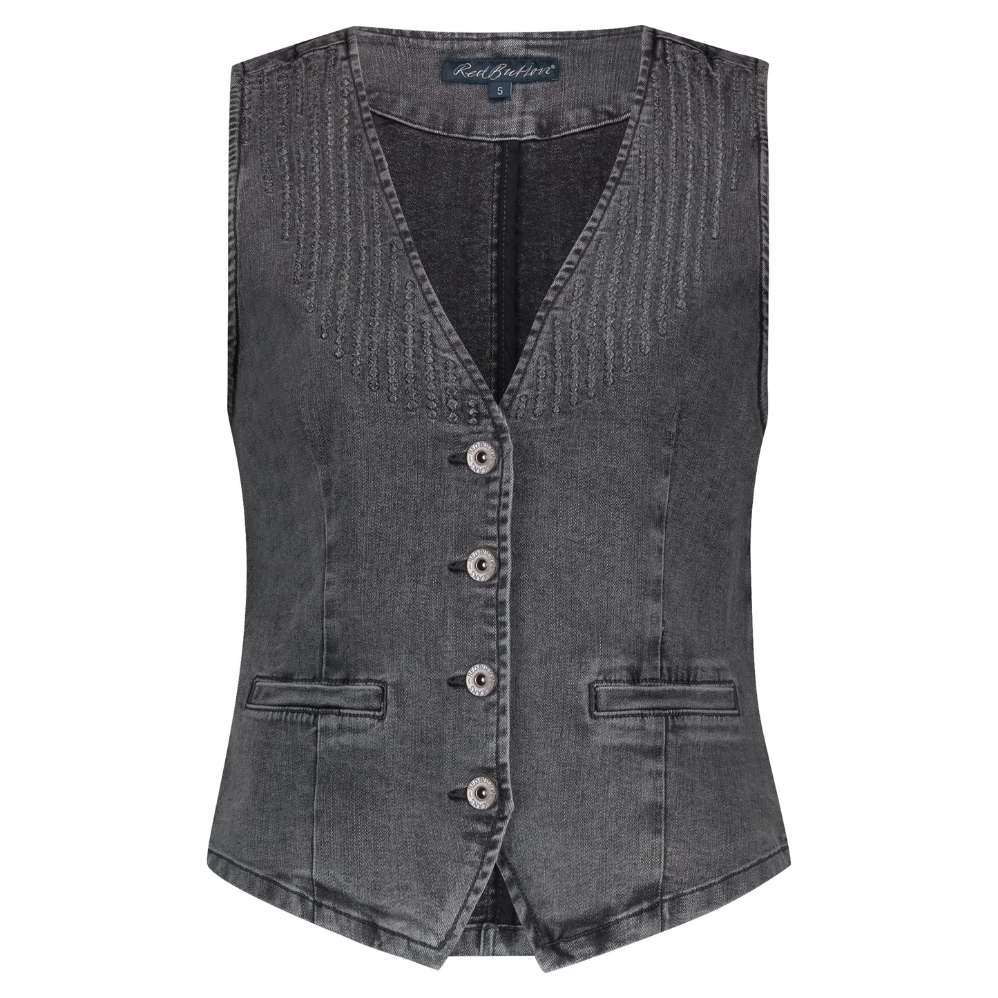 Red Button Waistcoat Embroidery Grey