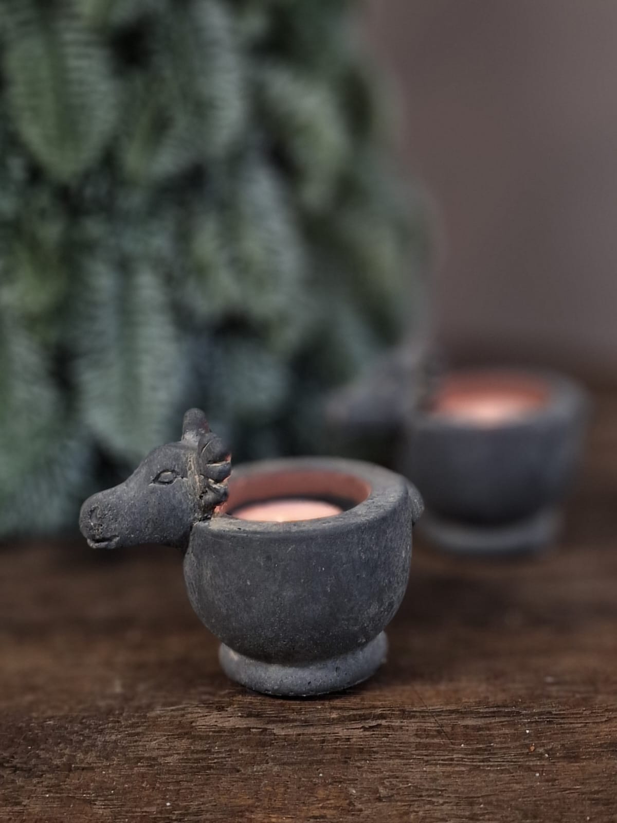 BRYNXZ theelicht kopje Reindeer Majestueus Vintage Medium - Grijs D.15 H.8