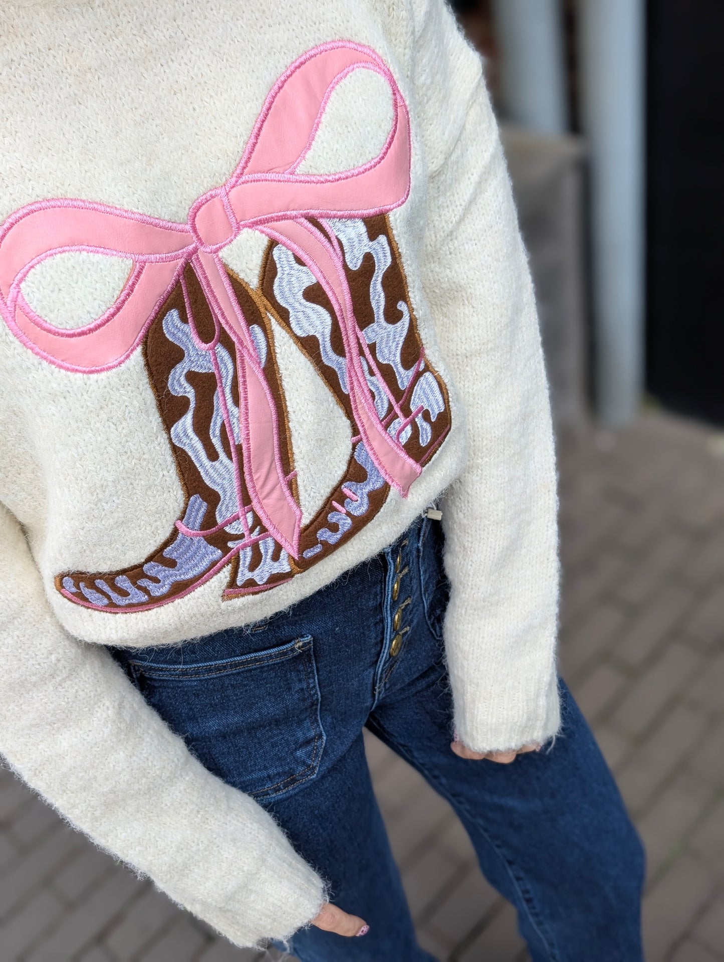 Cowboy boots trui - Ecru