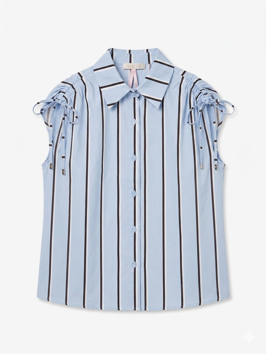 The Serene Stripe Bow Top - Bruin/Lichtblauw