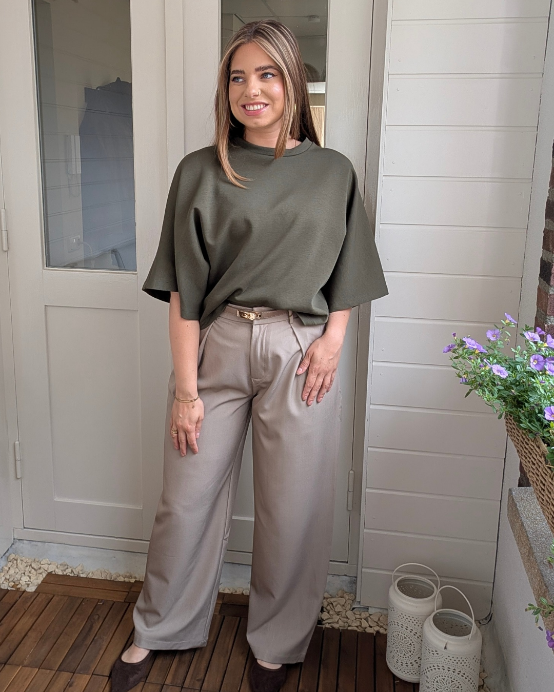 Luna Wide Sleeve Top - Army Groen