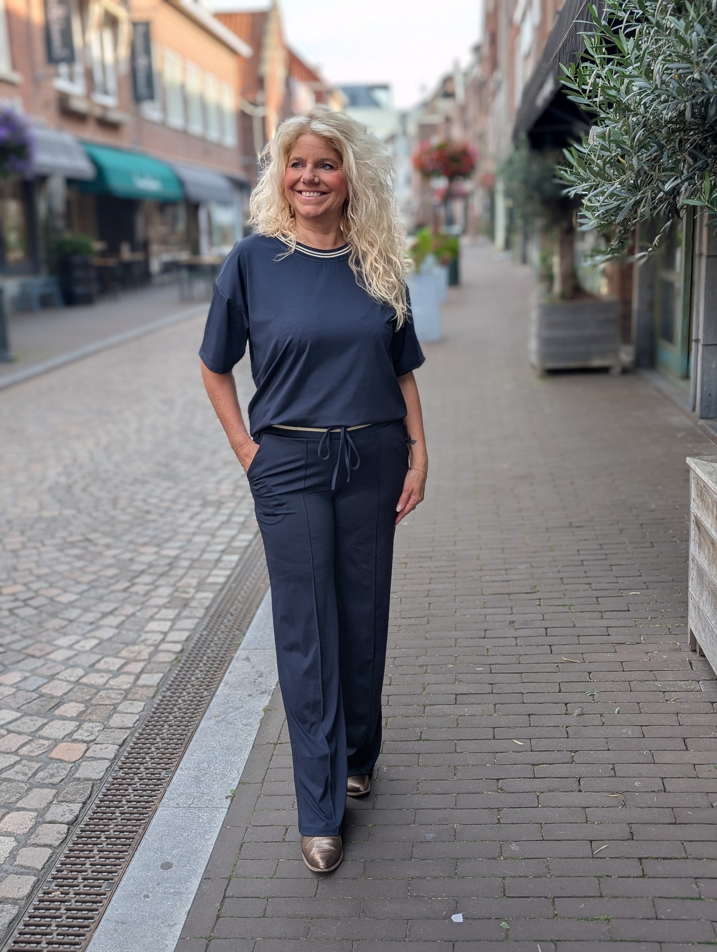 Travel shirt Linda met bies - Navy