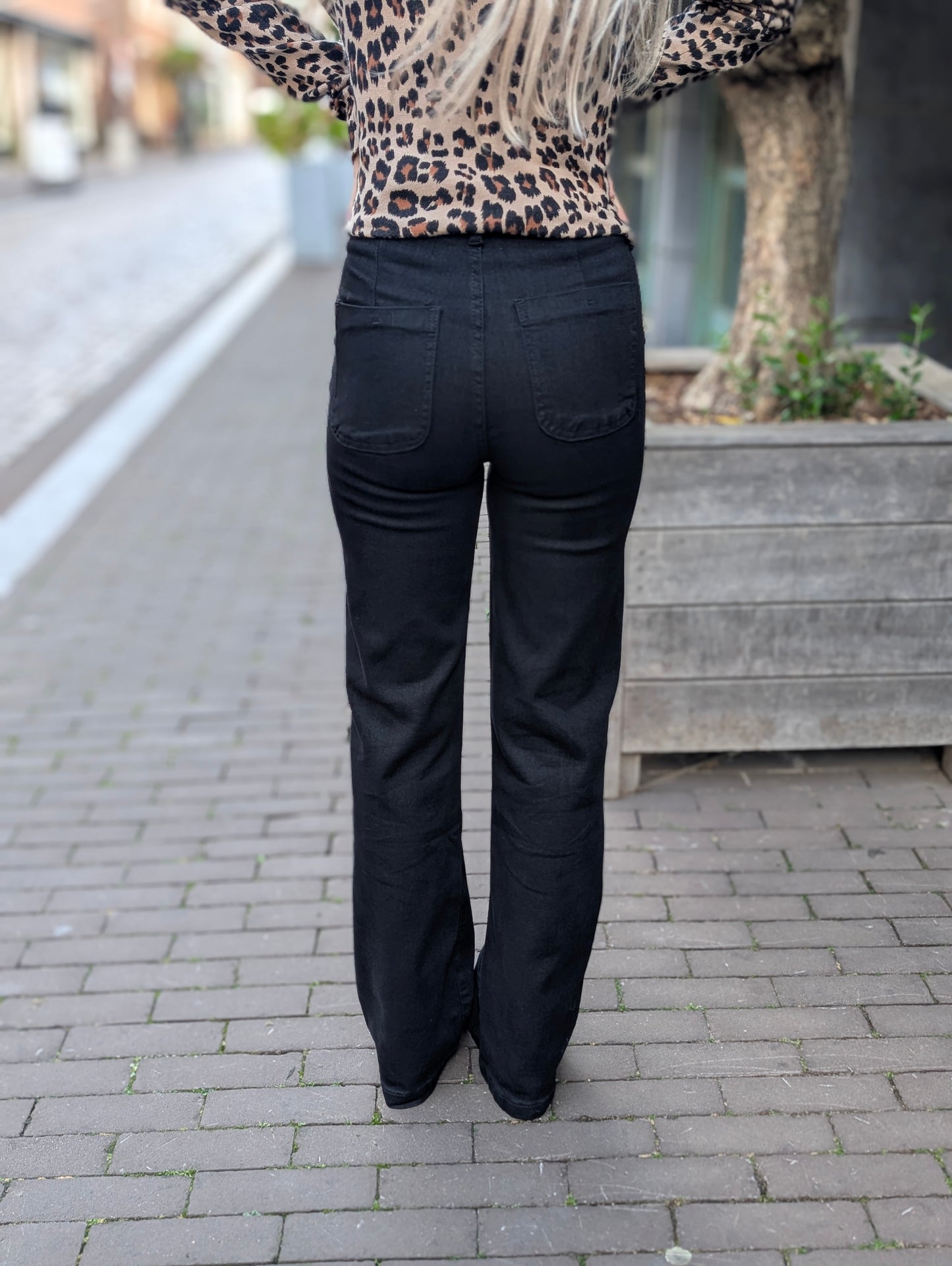Folyrose wide leg knopen - Zwart