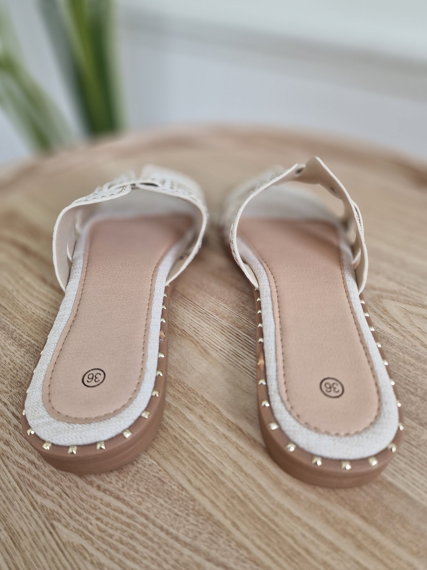 Noël slipper - Ecru met gouden stuts
