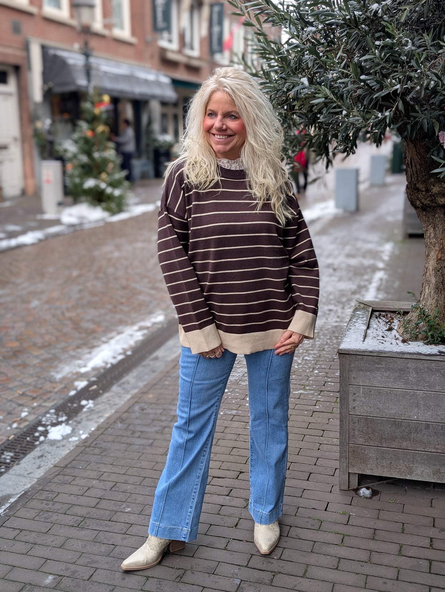 Gestreepte trui Novi - Bruin/Beige