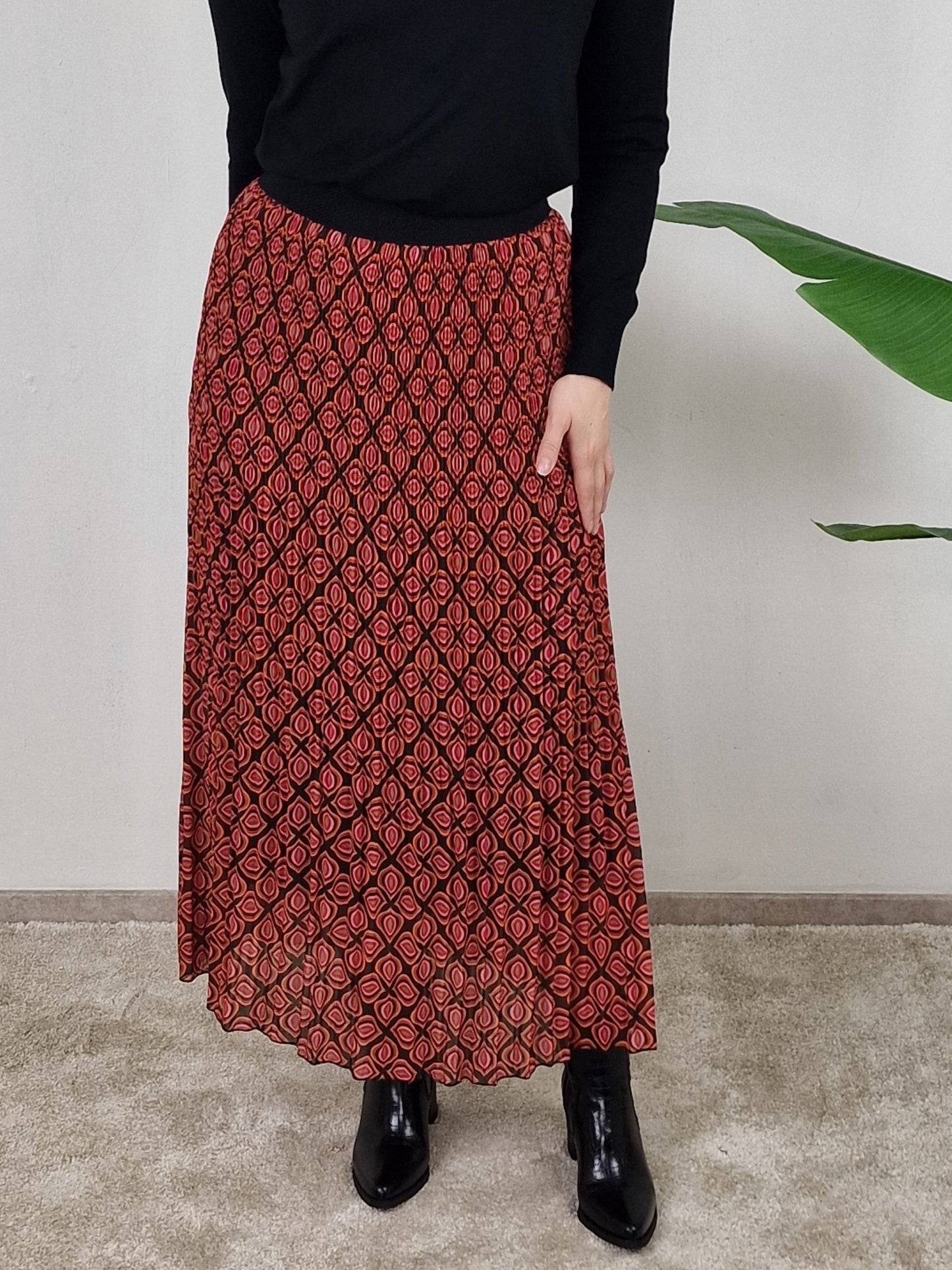 Plisee print rok- Orange/ roze/ donker bruin