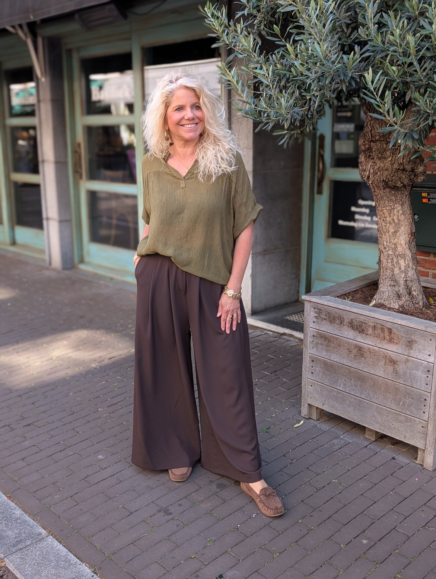 Blouse korte mouw Bibara - Mos groen