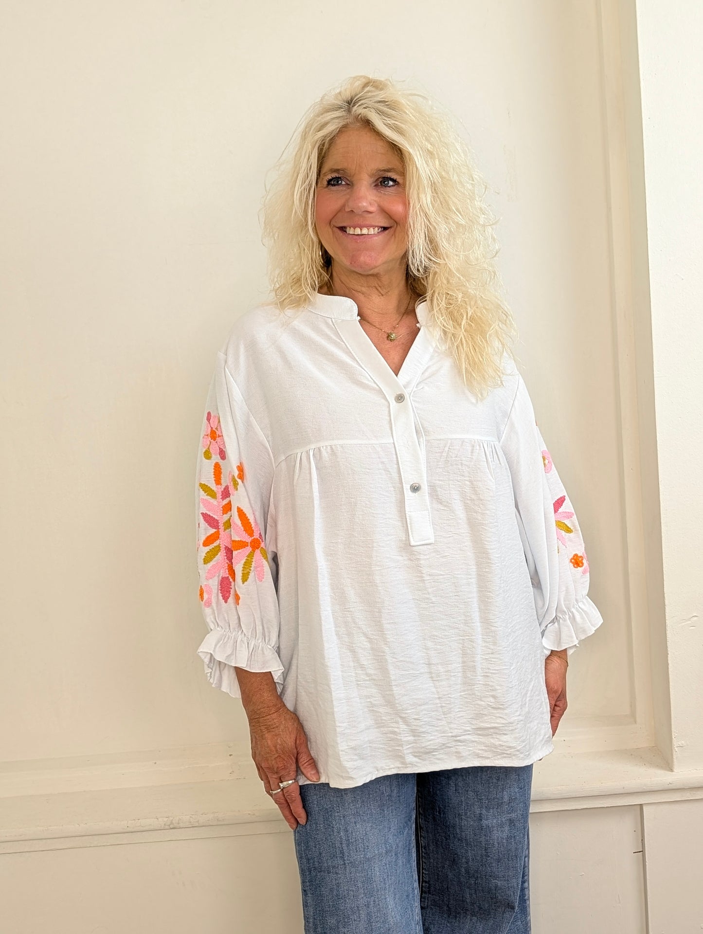 Madelief blouse flowers - Wit