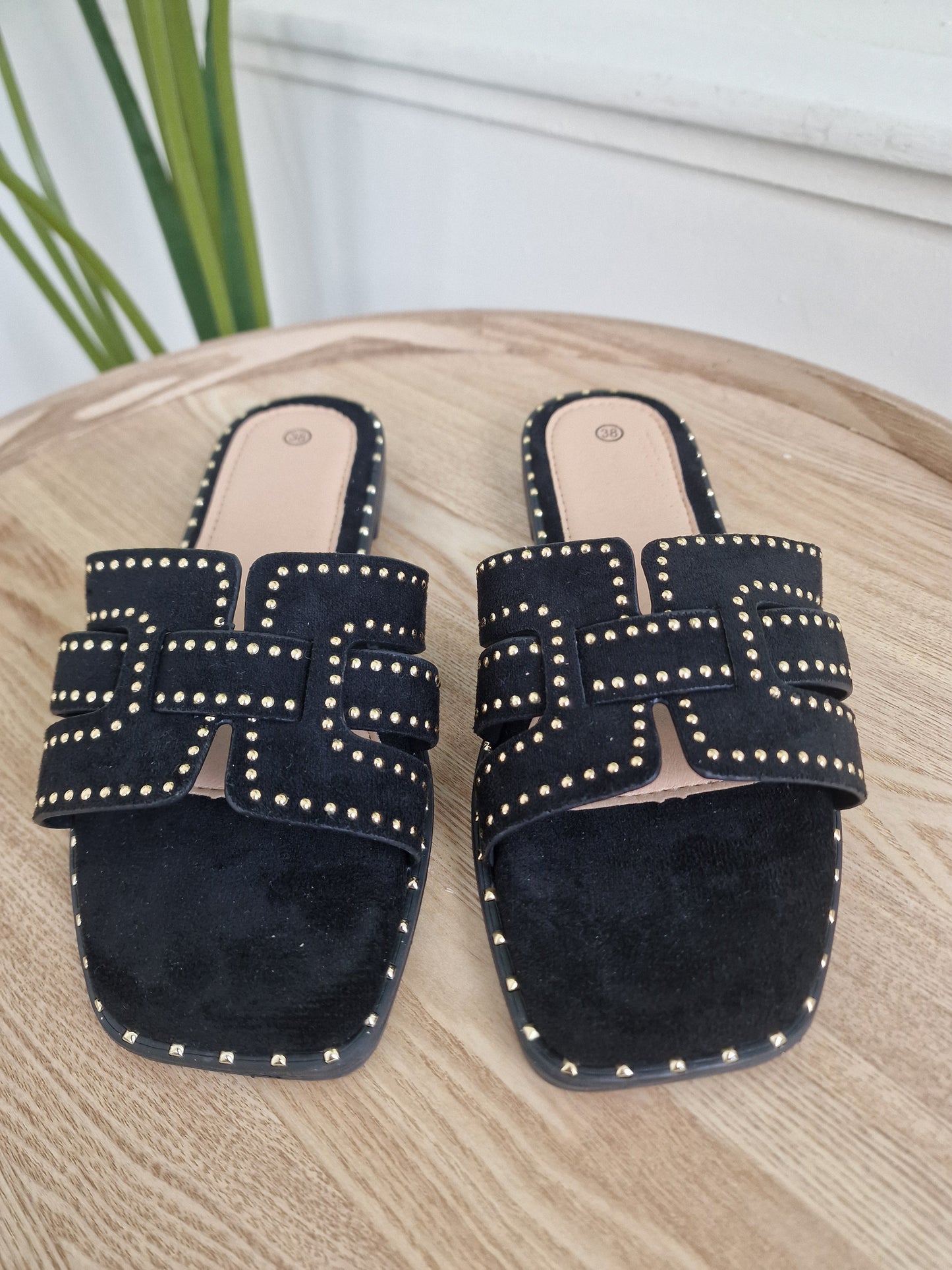 Noël slipper - Zwart met gouden stuts