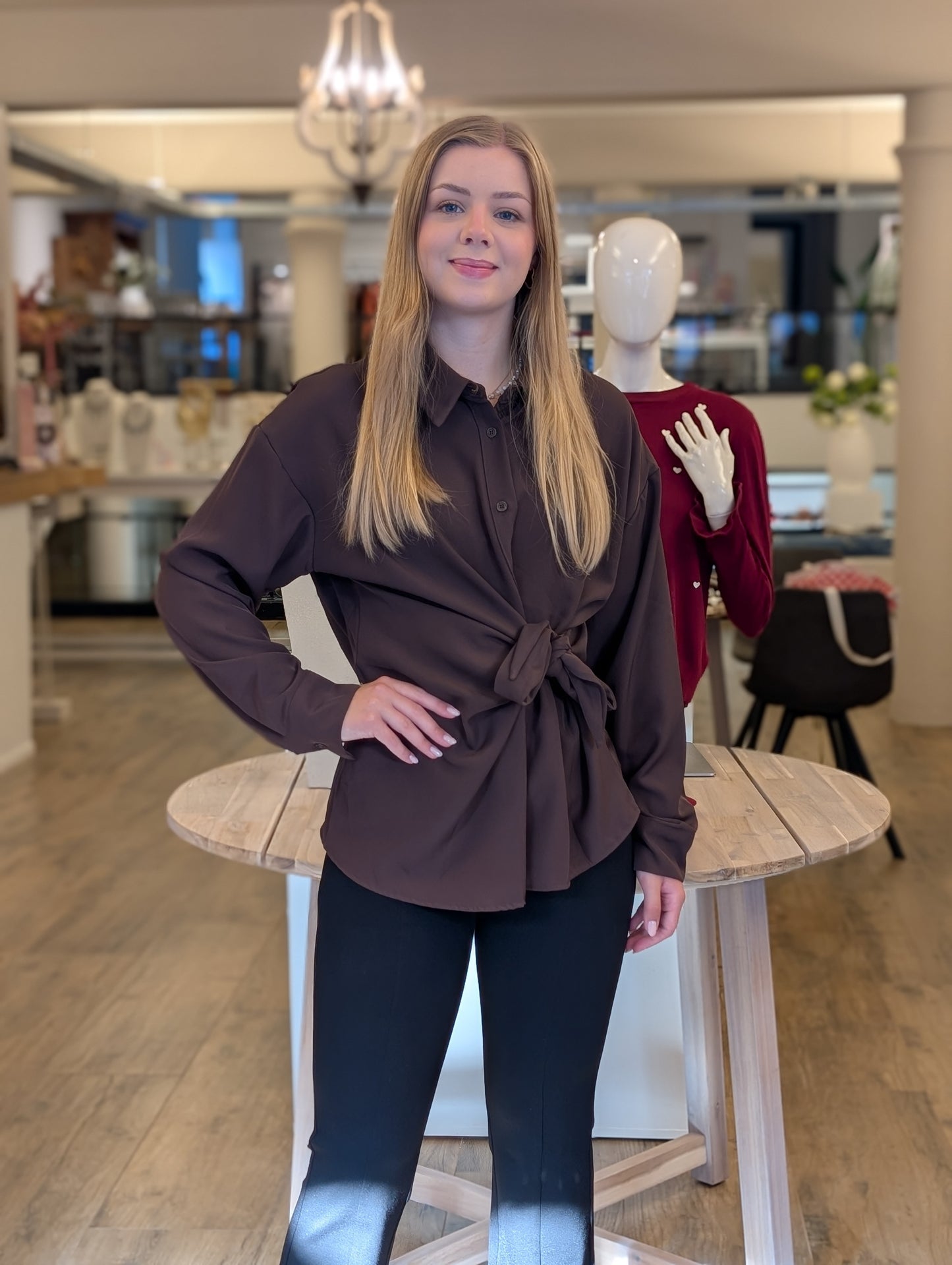 Knoopblouse Cynthia - Donkerbruin