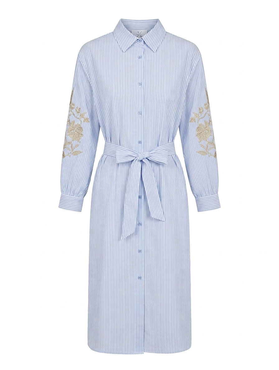 Sophia Embroidered Stripe Dress – Blue/Gold