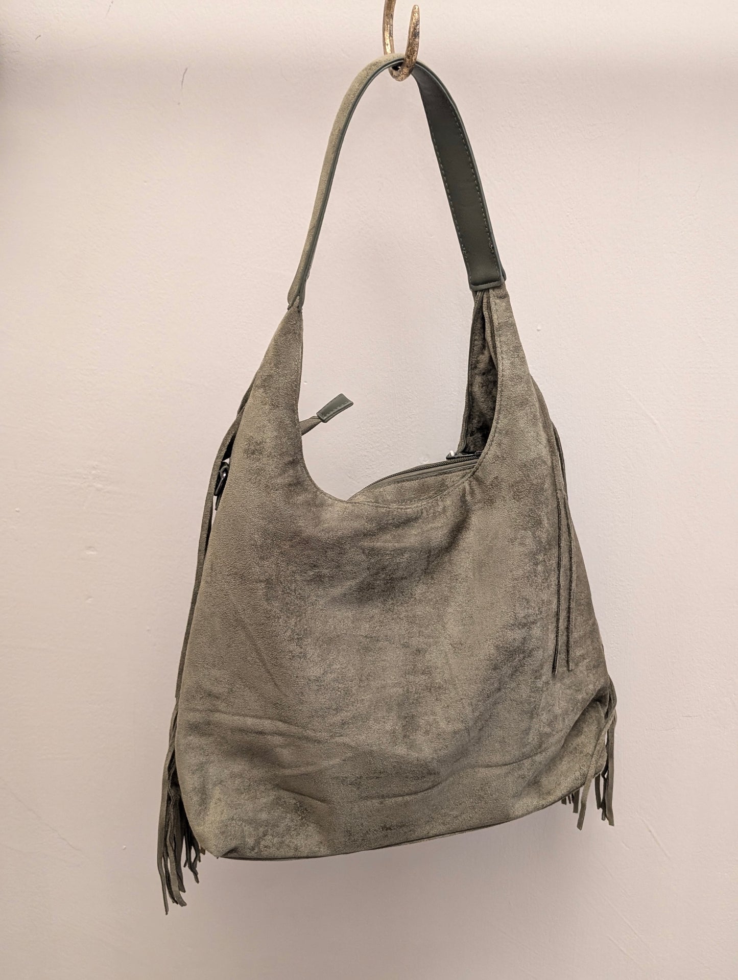 Faux Suède Fringe Bag - Groen