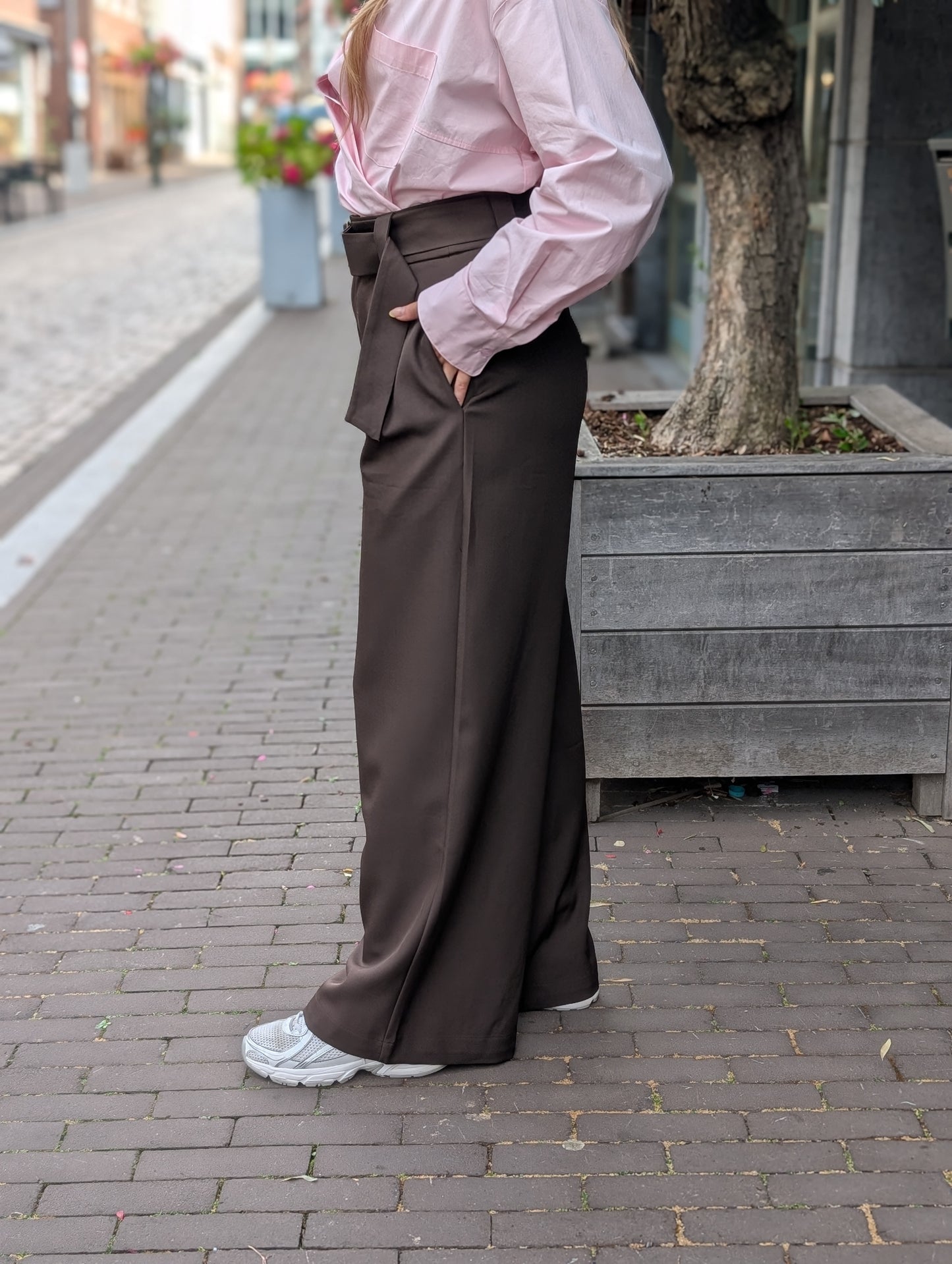 Pantalon Sarah met riem - Bruin