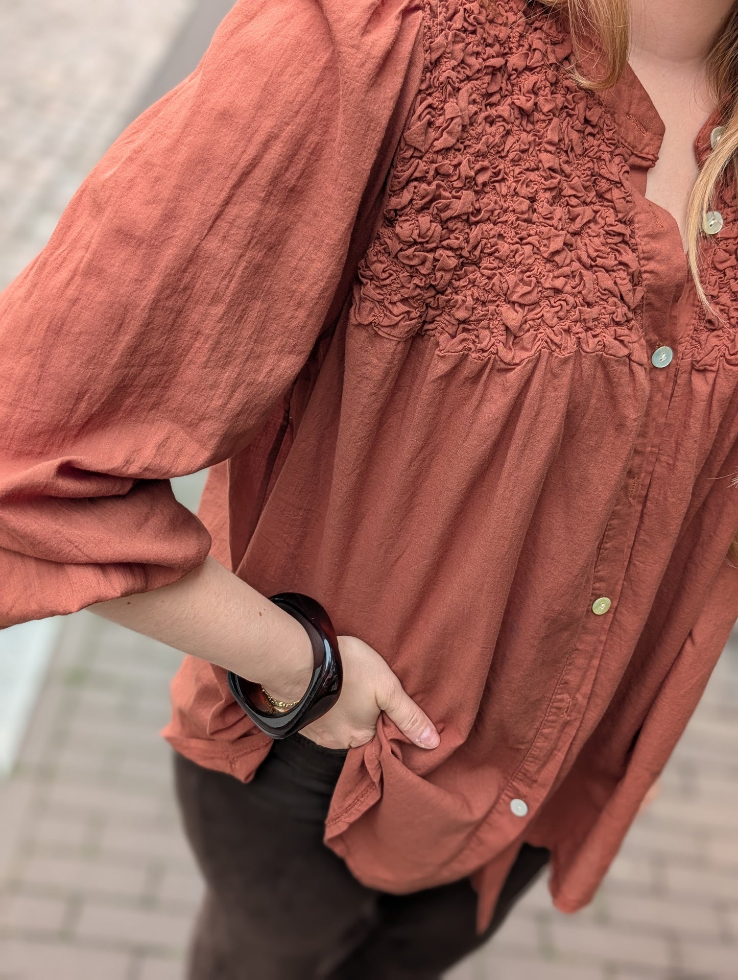 Hide pofmouw blouse - Roest kleur