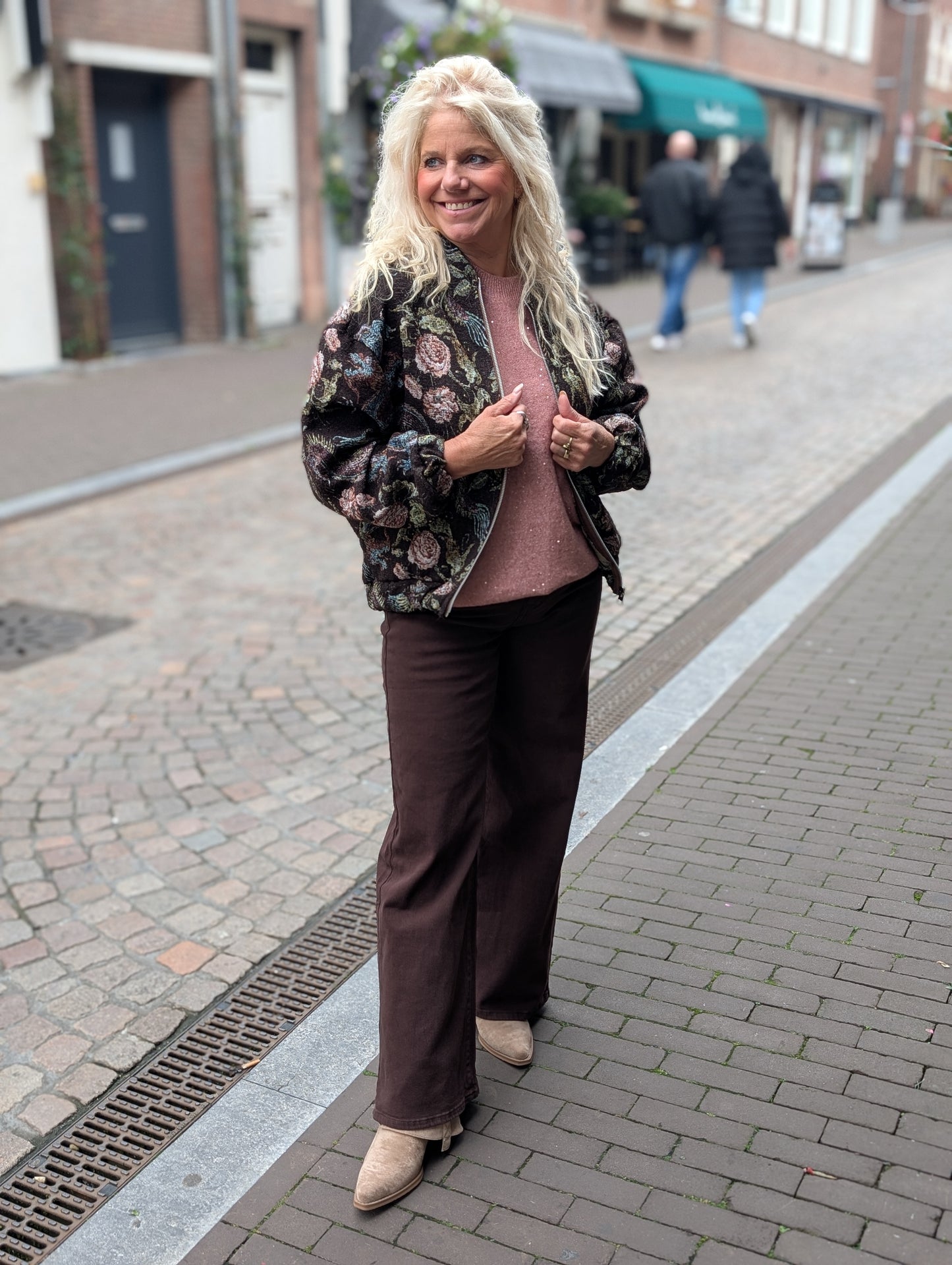 Bibal bloemen print bomber jas - Donkerbruin/Multicolor