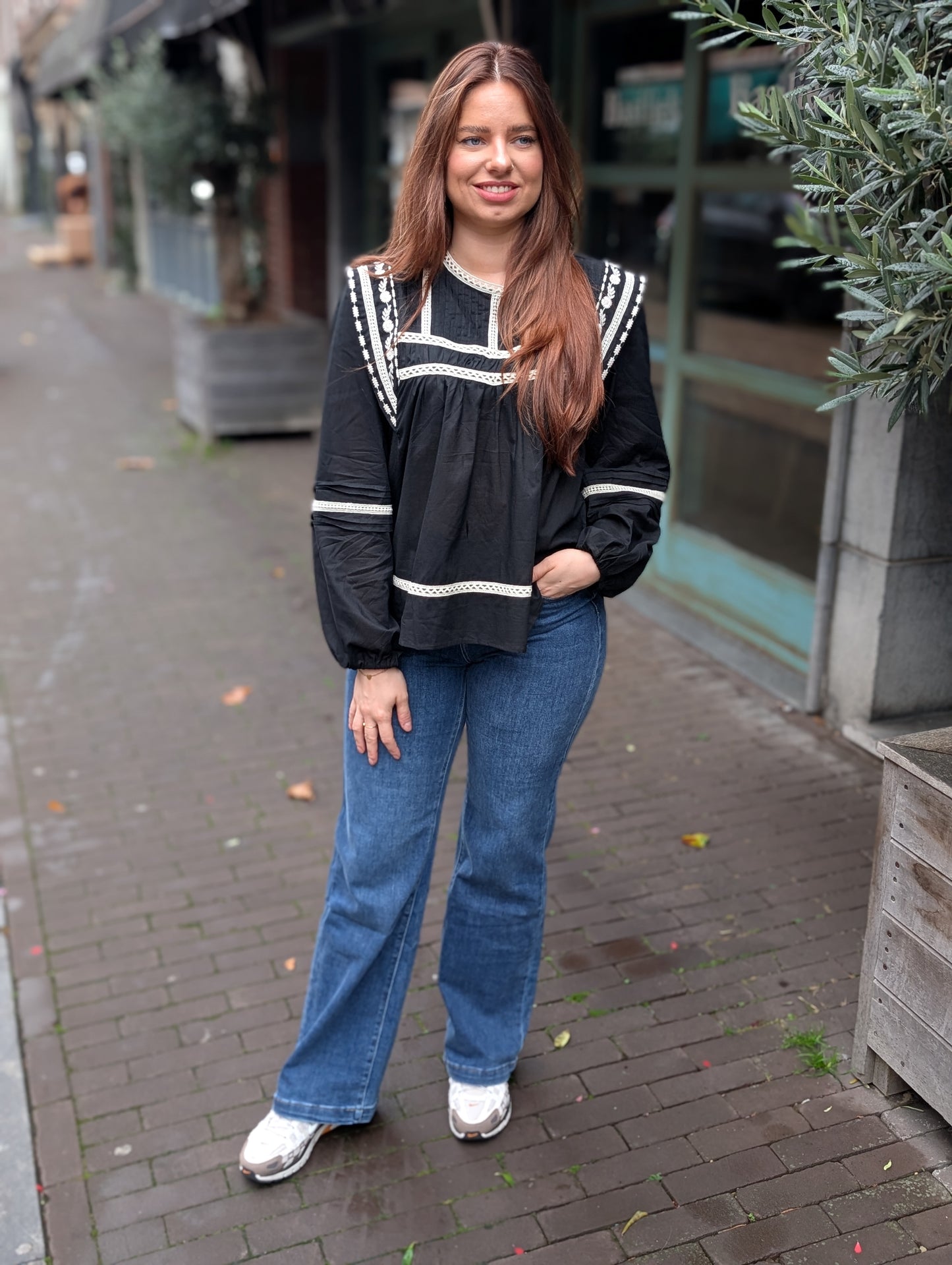 Katoenen blouse Daisy - Zwart