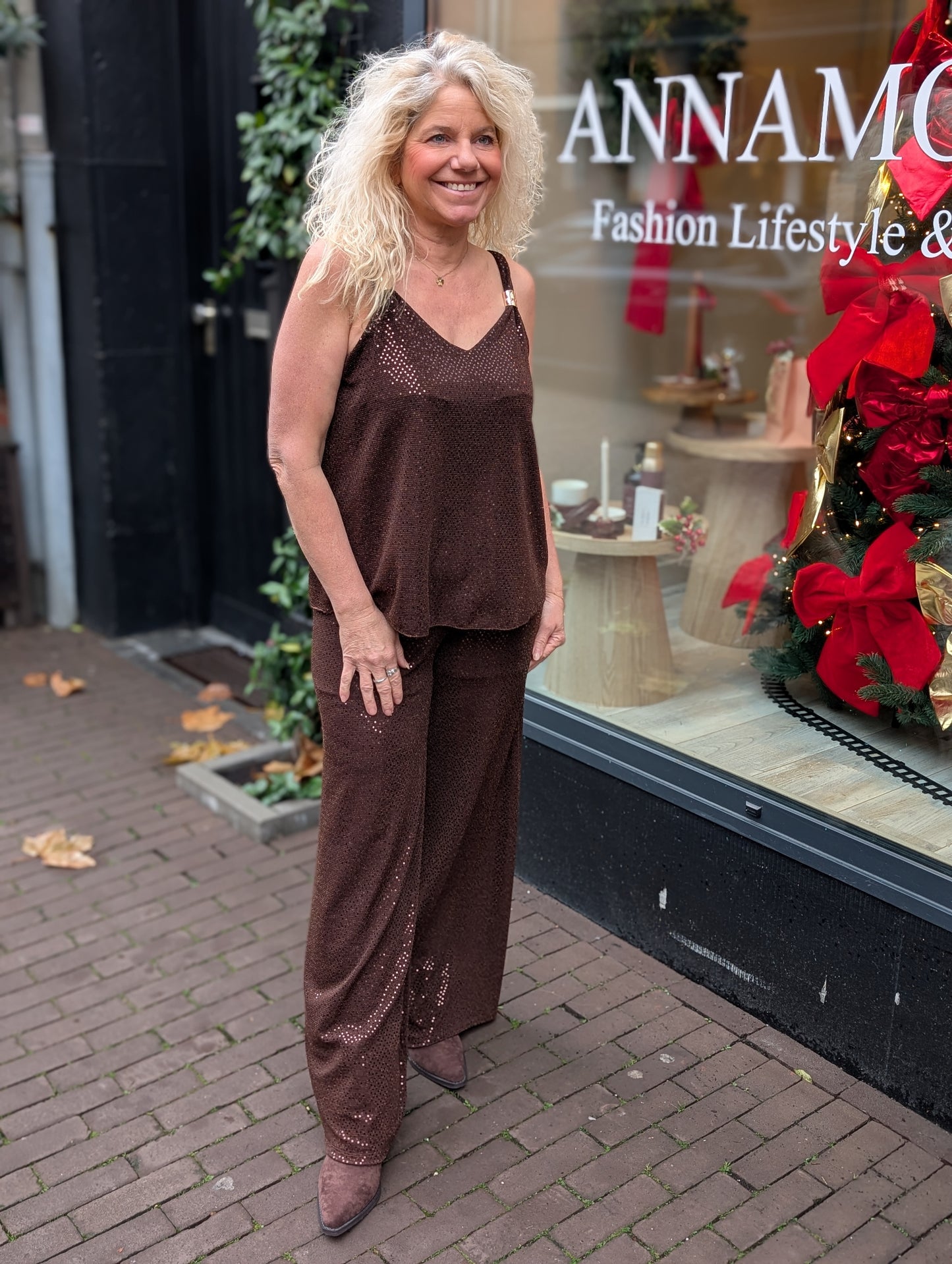 Suzea glitter top - Bruin/ goud